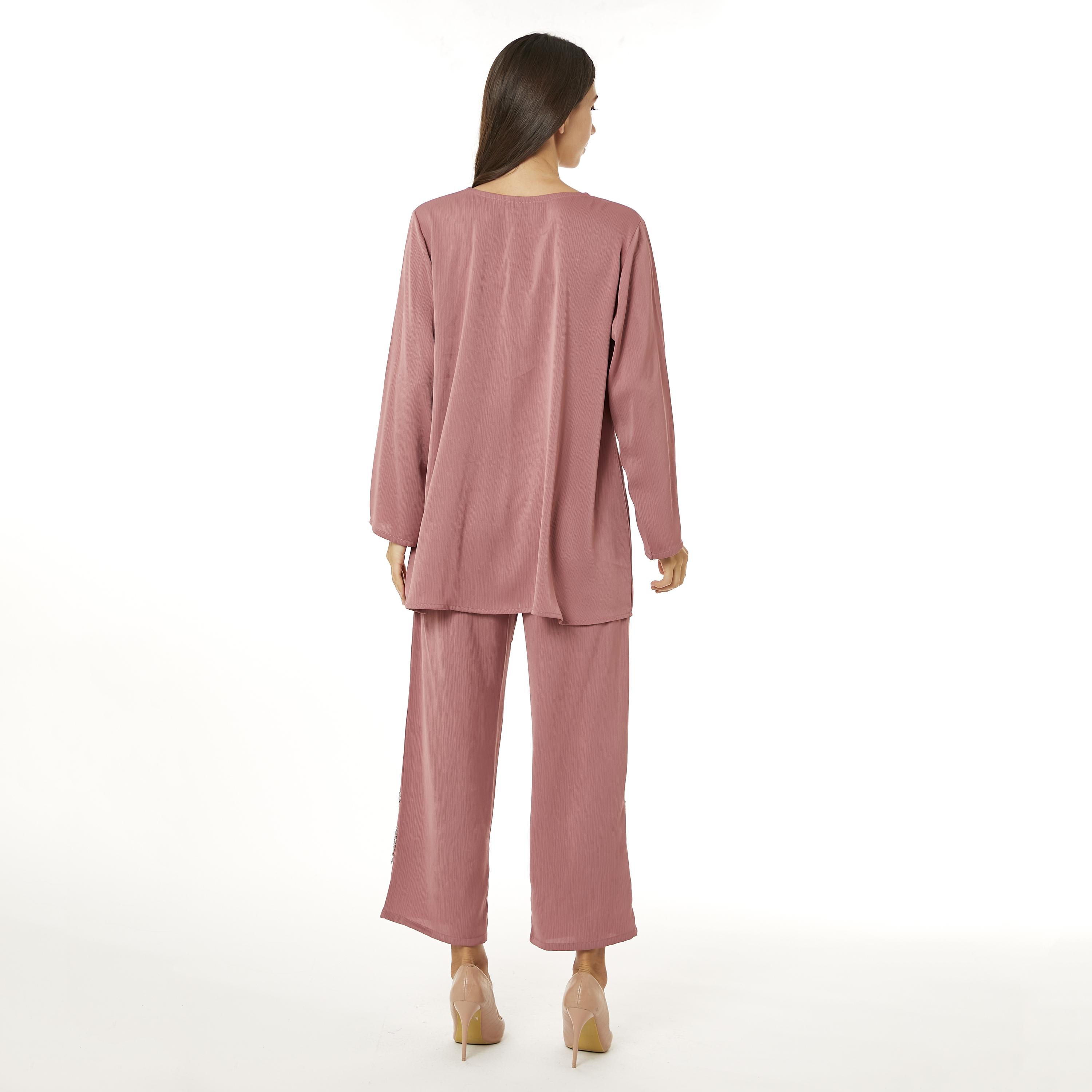 Moistreet 2-Piece Set Pink Zoom Fabric Women's Top with Pants-women-arabicclothing-abayainner-image-4