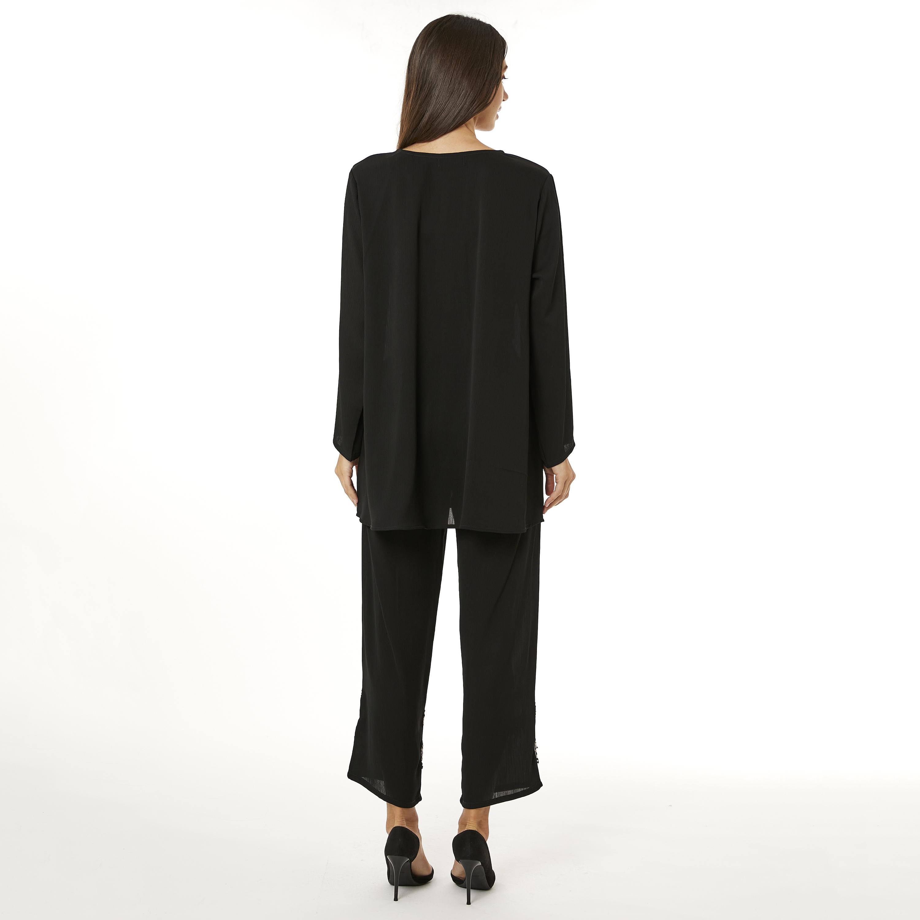 Moistreet 2-Piece Set Black Zoom Fabric Women's Top with Pants-women-arabicclothing-abayainner-image-4