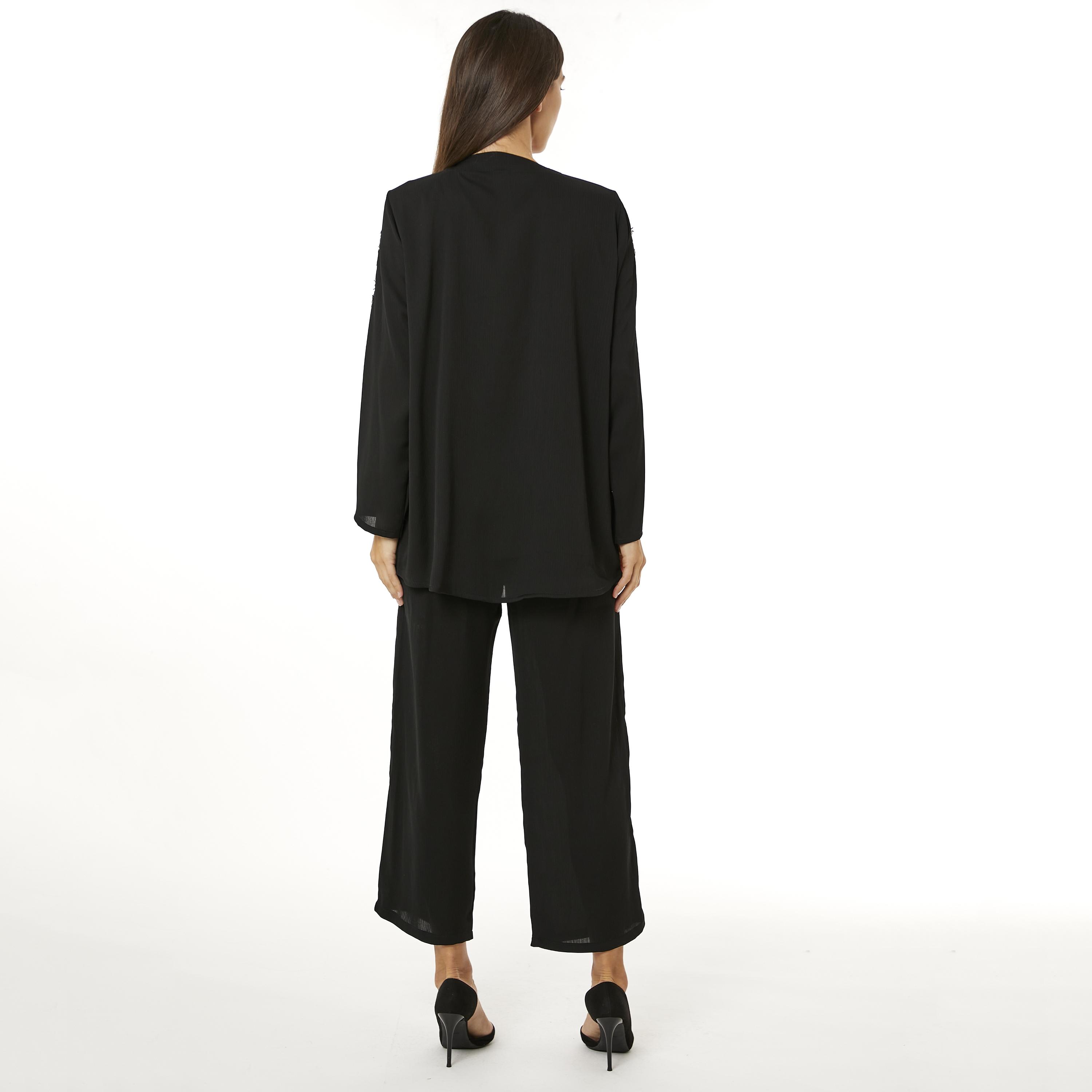 Moistreet 2-Piece Set Black Beaded Zoom Fabric Women's Top with Pants-women-arabicclothing-abayainner-image-4