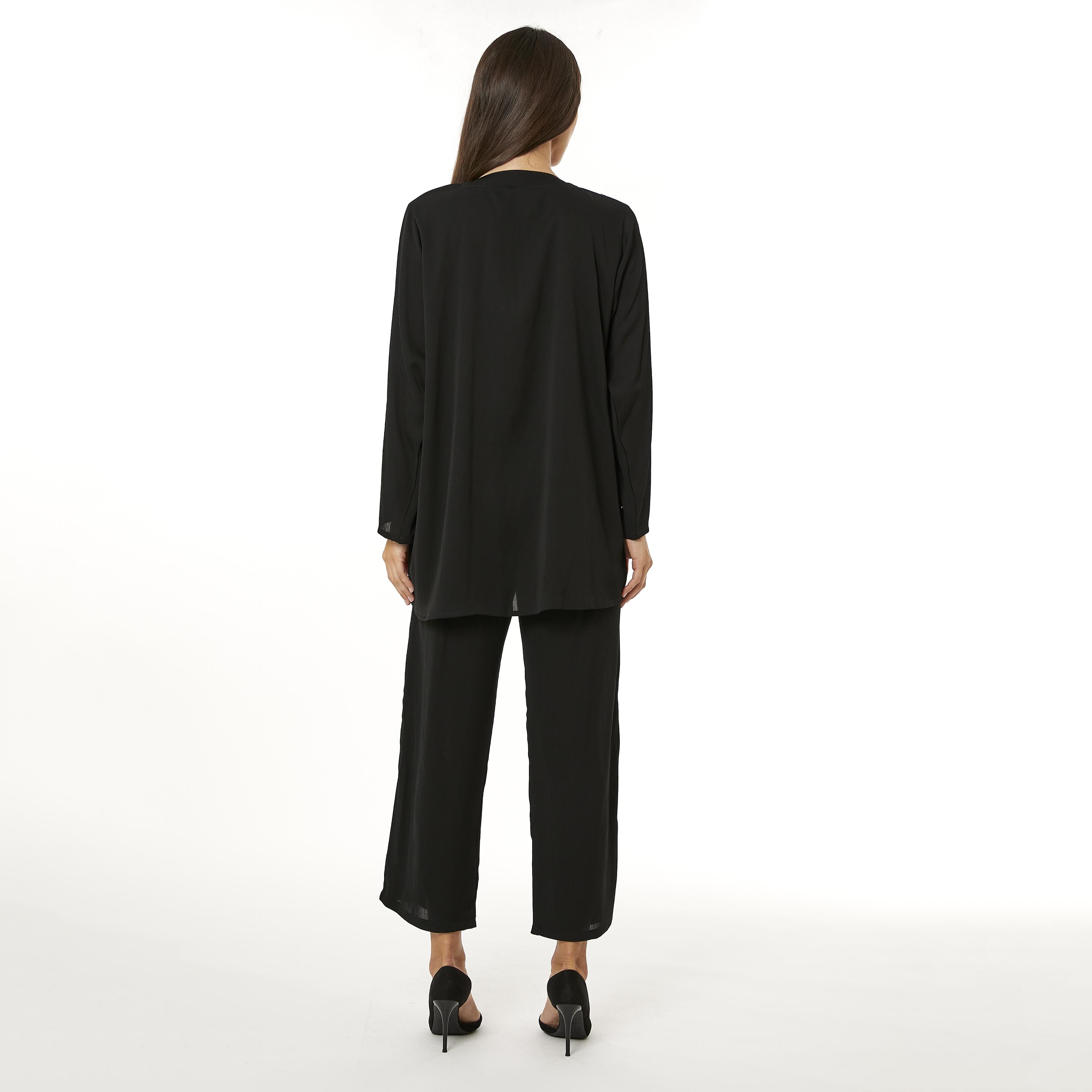 Moistreet 2-Piece Set Black Beaded Zoom Fabric Women's Top with Pants-women-arabicclothing-abayainner-image-4