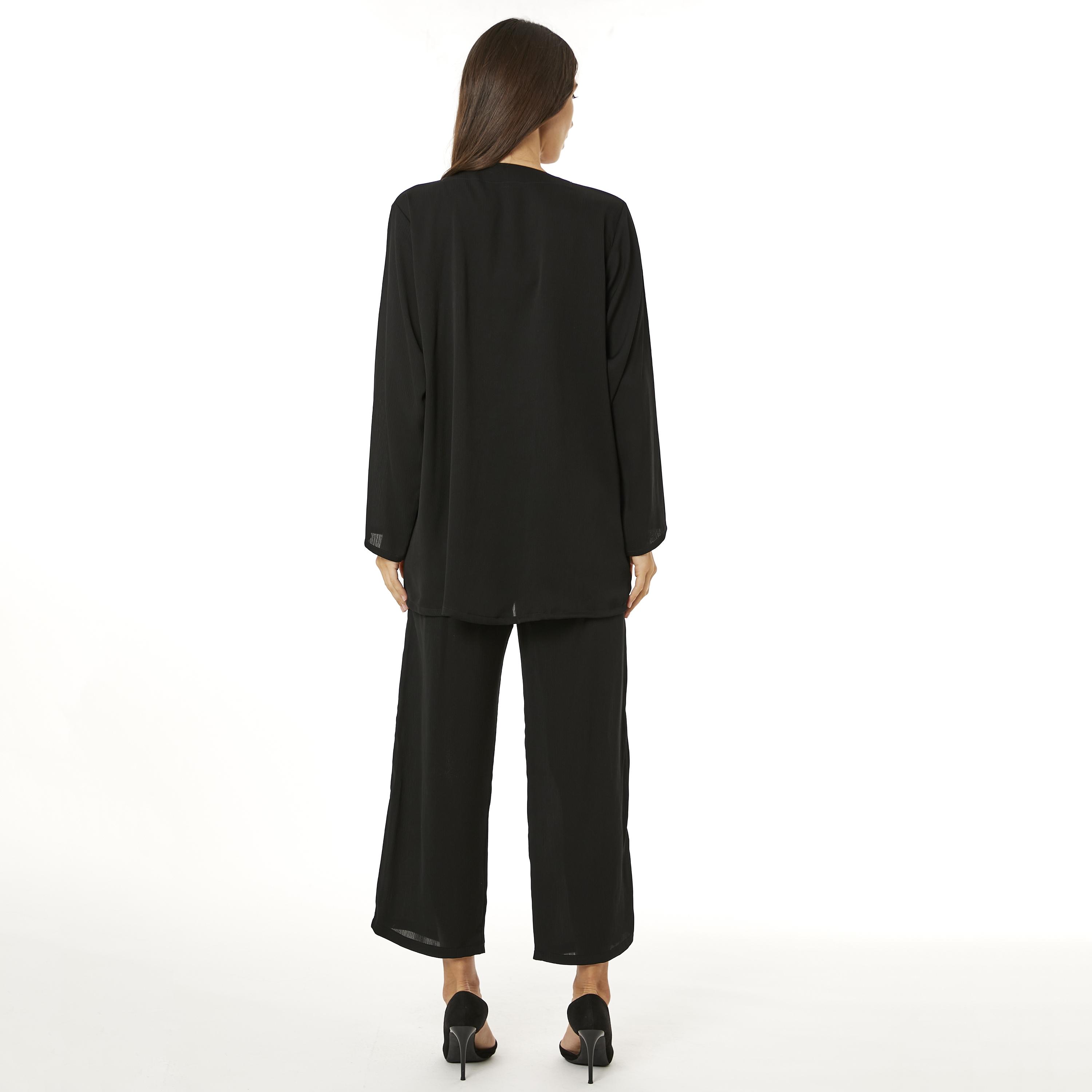 Moistreet 2-Piece Set Black Beaded Zoom Fabric Women's Top with Pants-women-arabicclothing-abayainner-image-4