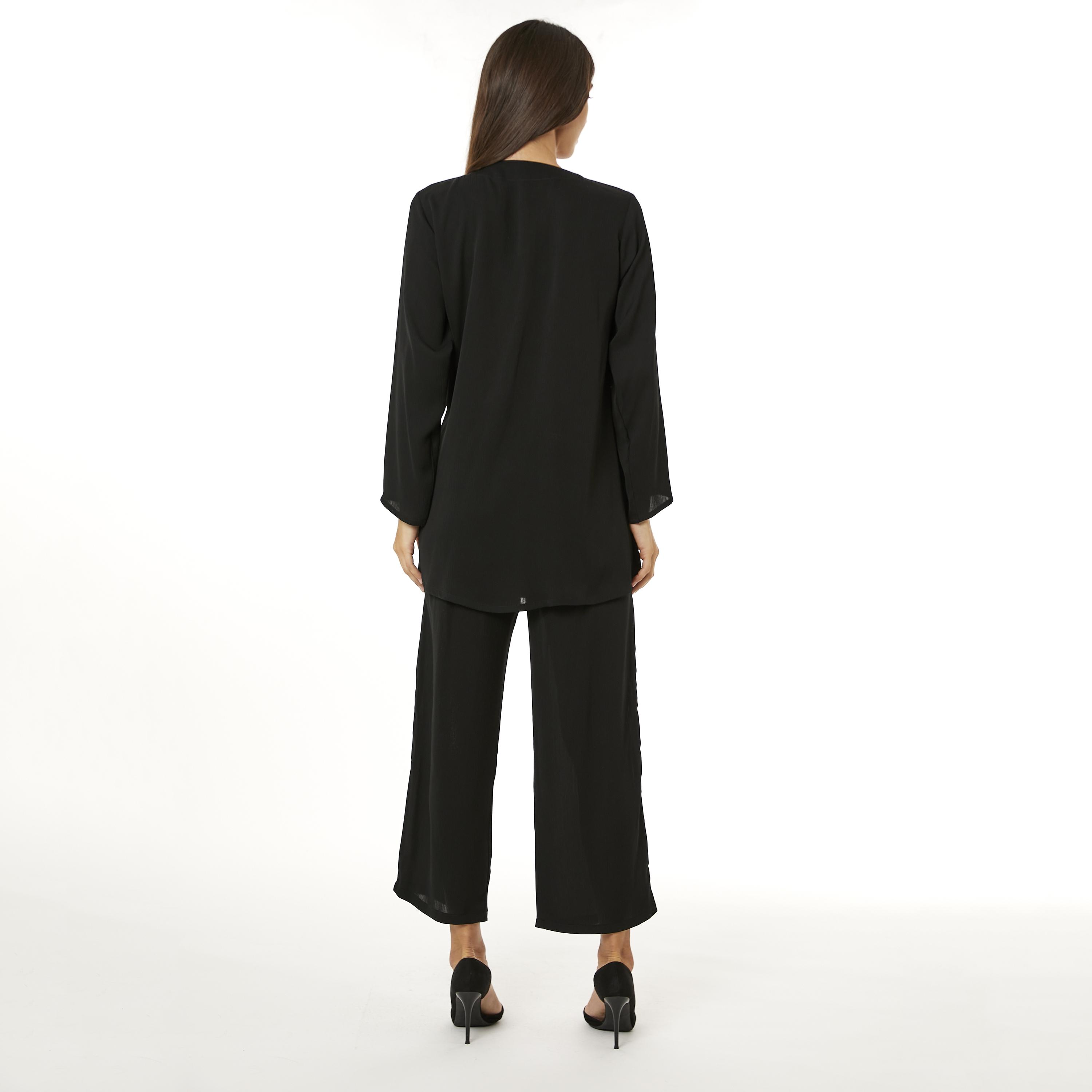 Moistreet 2-Piece Set Black Beaded Zoom Fabric Women's Top with Pants-women-arabicclothing-abayainner-image-4