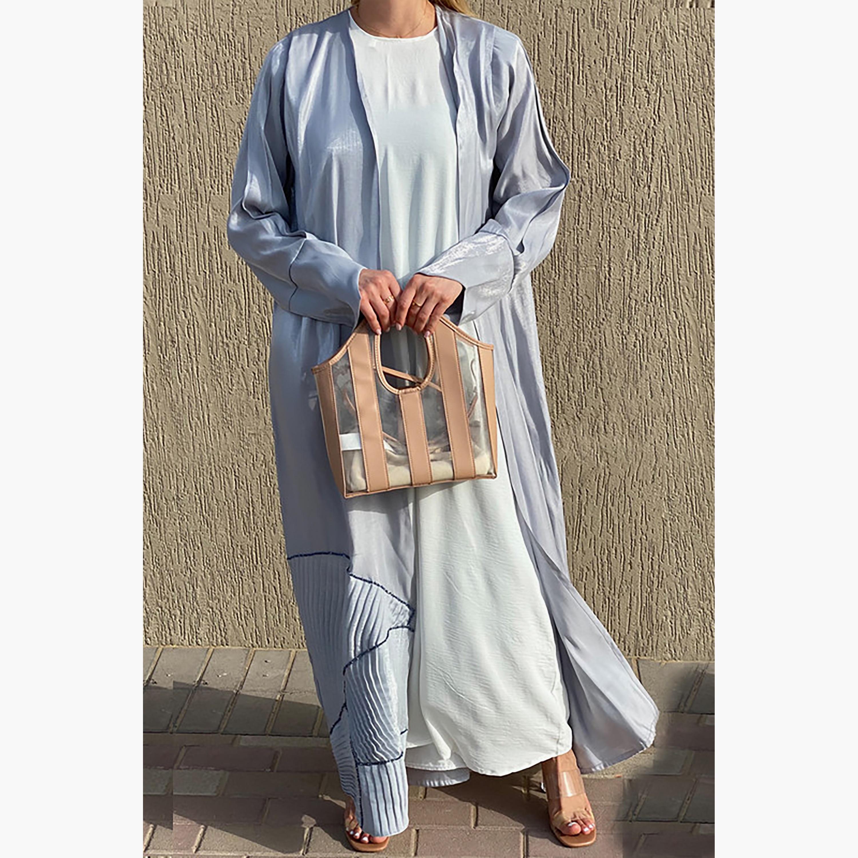 MOiSTREET Blue Beaded Rotana Shimmer Abaya with Sheila-women-arabicclothing-abayas-image-1