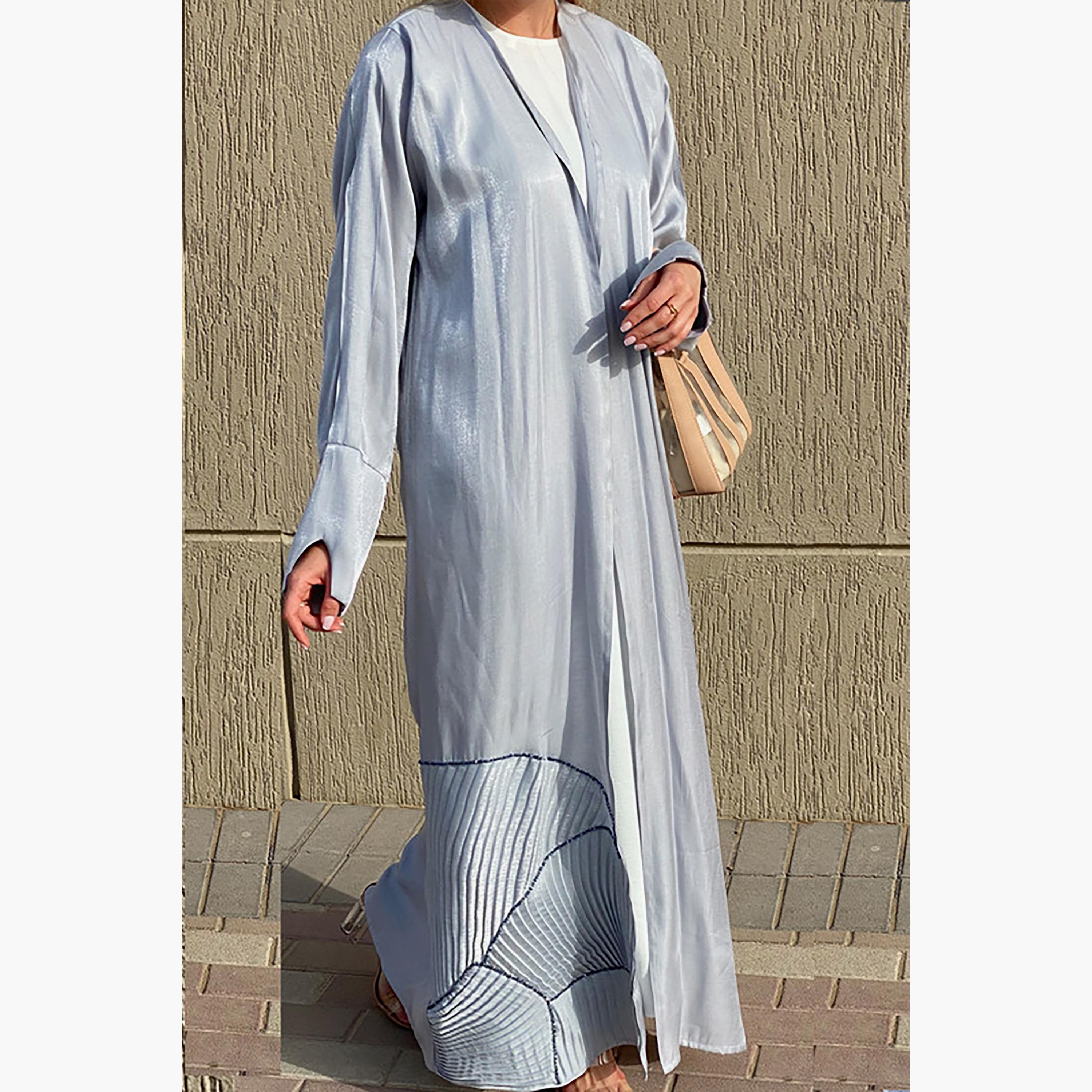 MOiSTREET Blue Beaded Rotana Shimmer Abaya with Sheila-women-arabicclothing-abayas-image-2