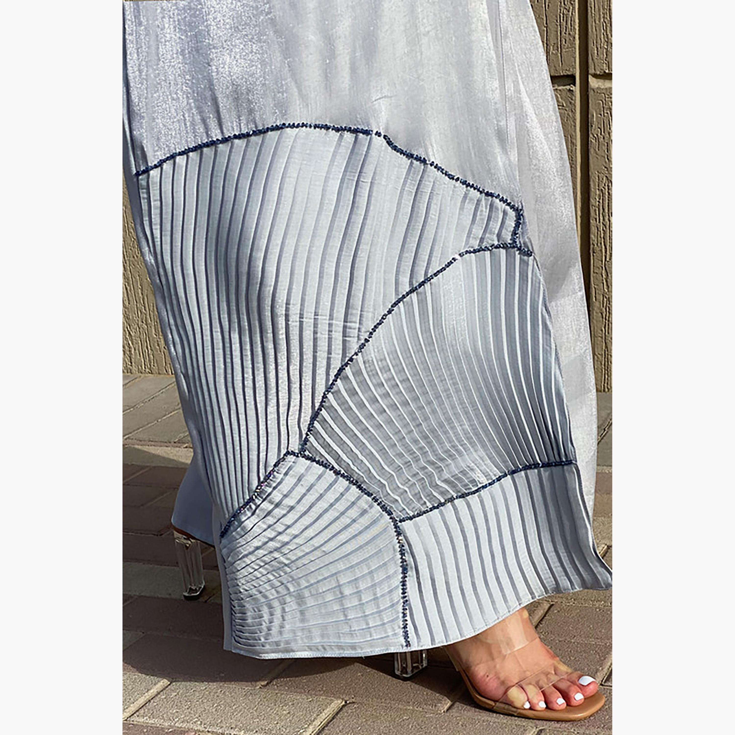 MOiSTREET Blue Beaded Rotana Shimmer Abaya with Sheila-women-arabicclothing-abayas-image-3