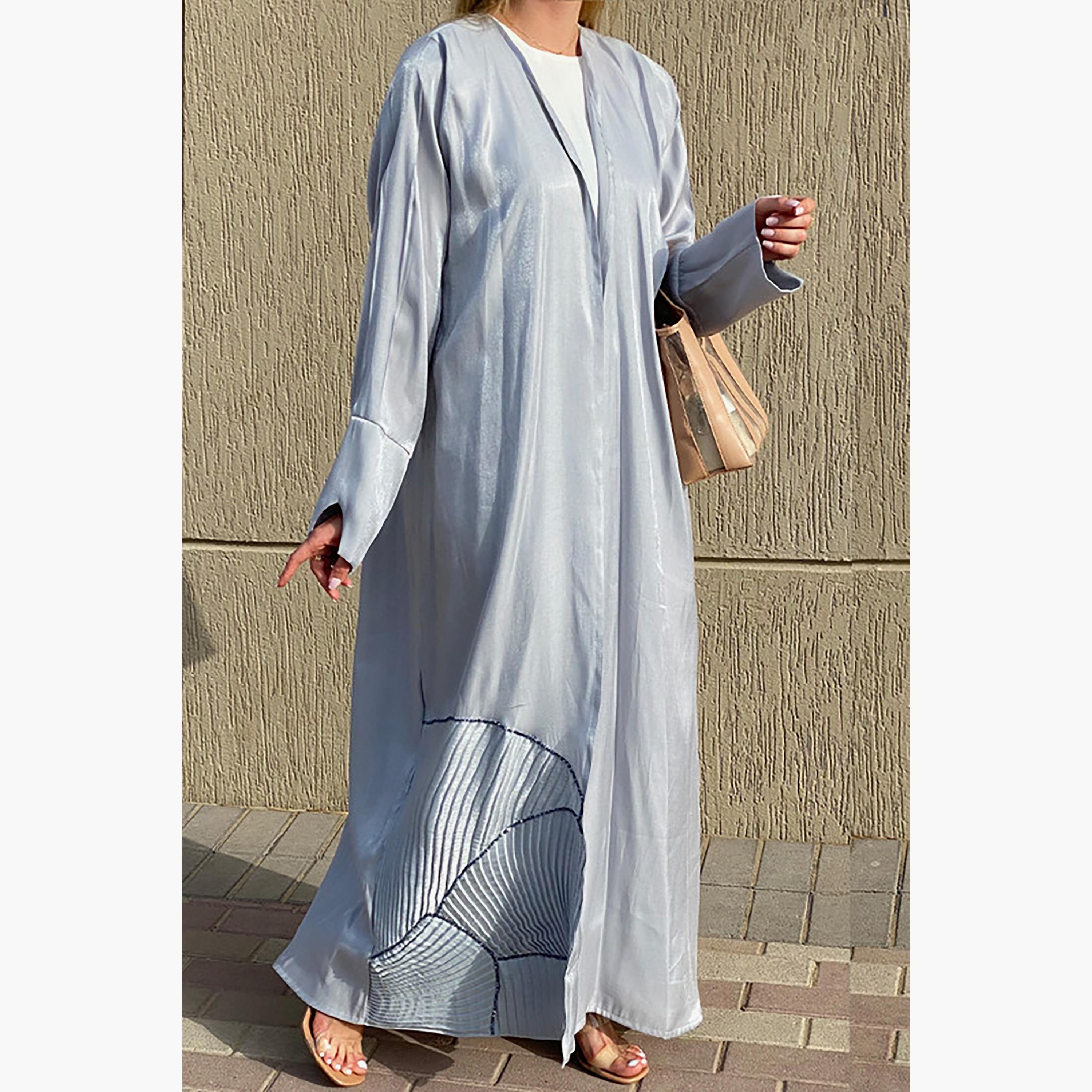 MOiSTREET Blue Beaded Rotana Shimmer Abaya with Sheila-women-arabicclothing-abayas-image-4