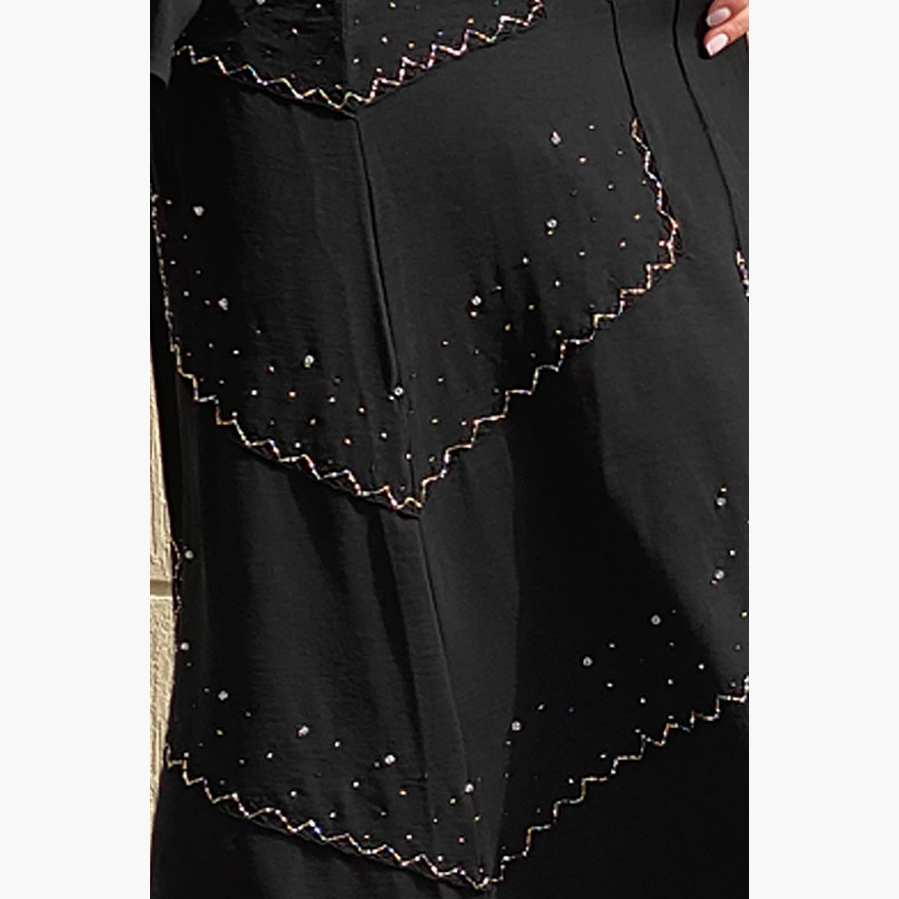 MOiSTREET Black Embellished Cey Fabric Flared Sleeves Abaya with Sheila-women-arabicclothing-abayas-image-2