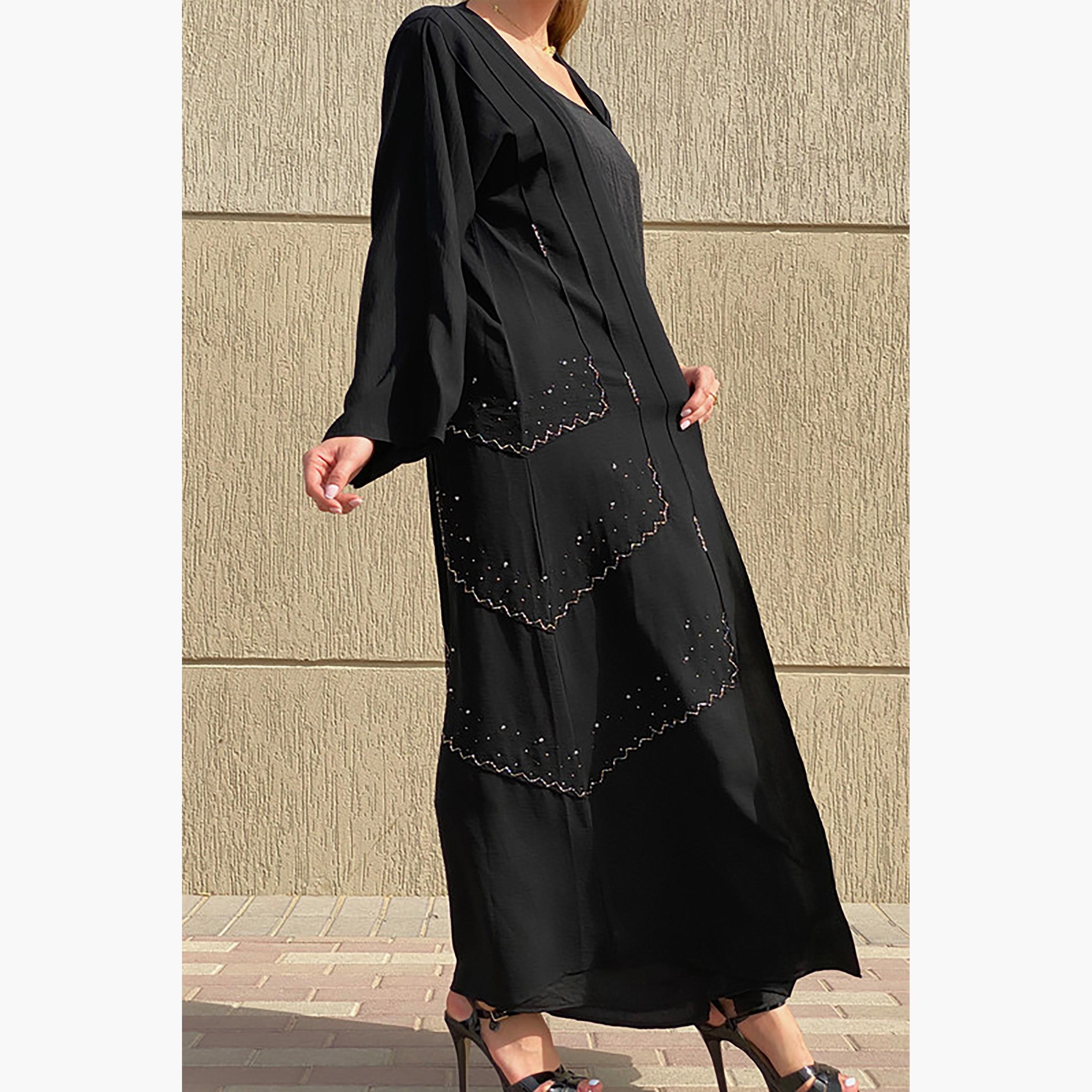 MOiSTREET Black Embellished Cey Fabric Flared Sleeves Abaya with Sheila-women-arabicclothing-abayas-image-4