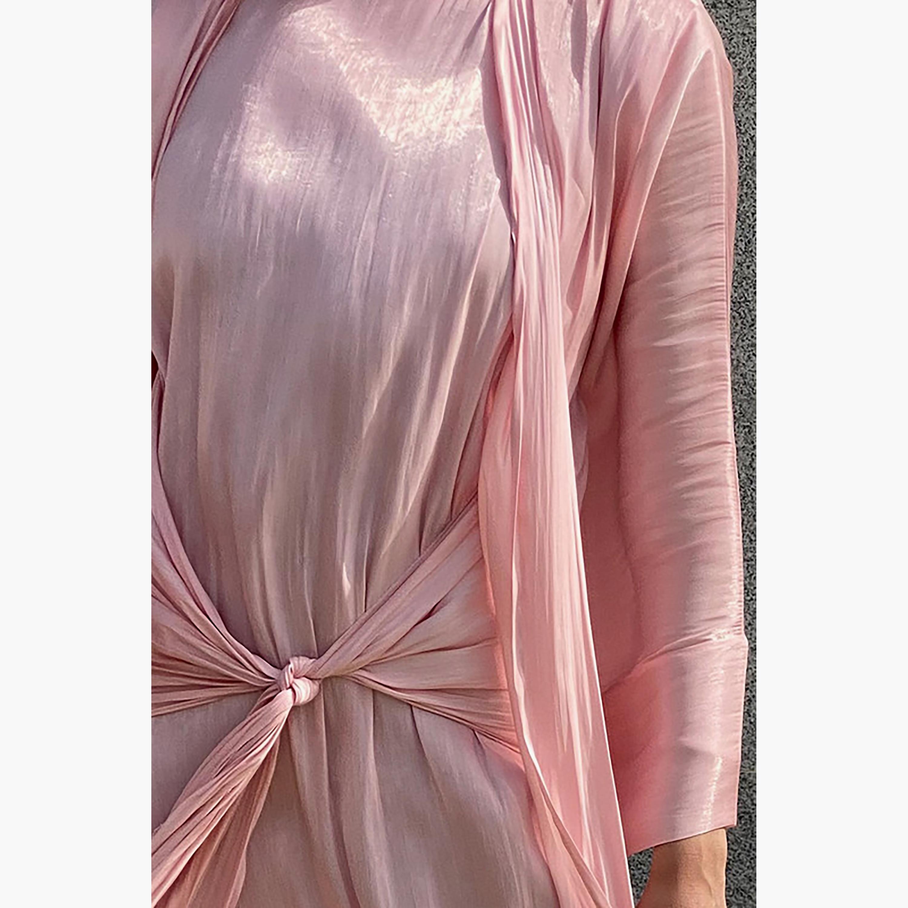 MOiSTREET 3-Piece Set Pink Rotana Shimmer Flared Sleeves Abaya and Inner Dress with Sheila-women-arabicclothing-abayainner-image-2