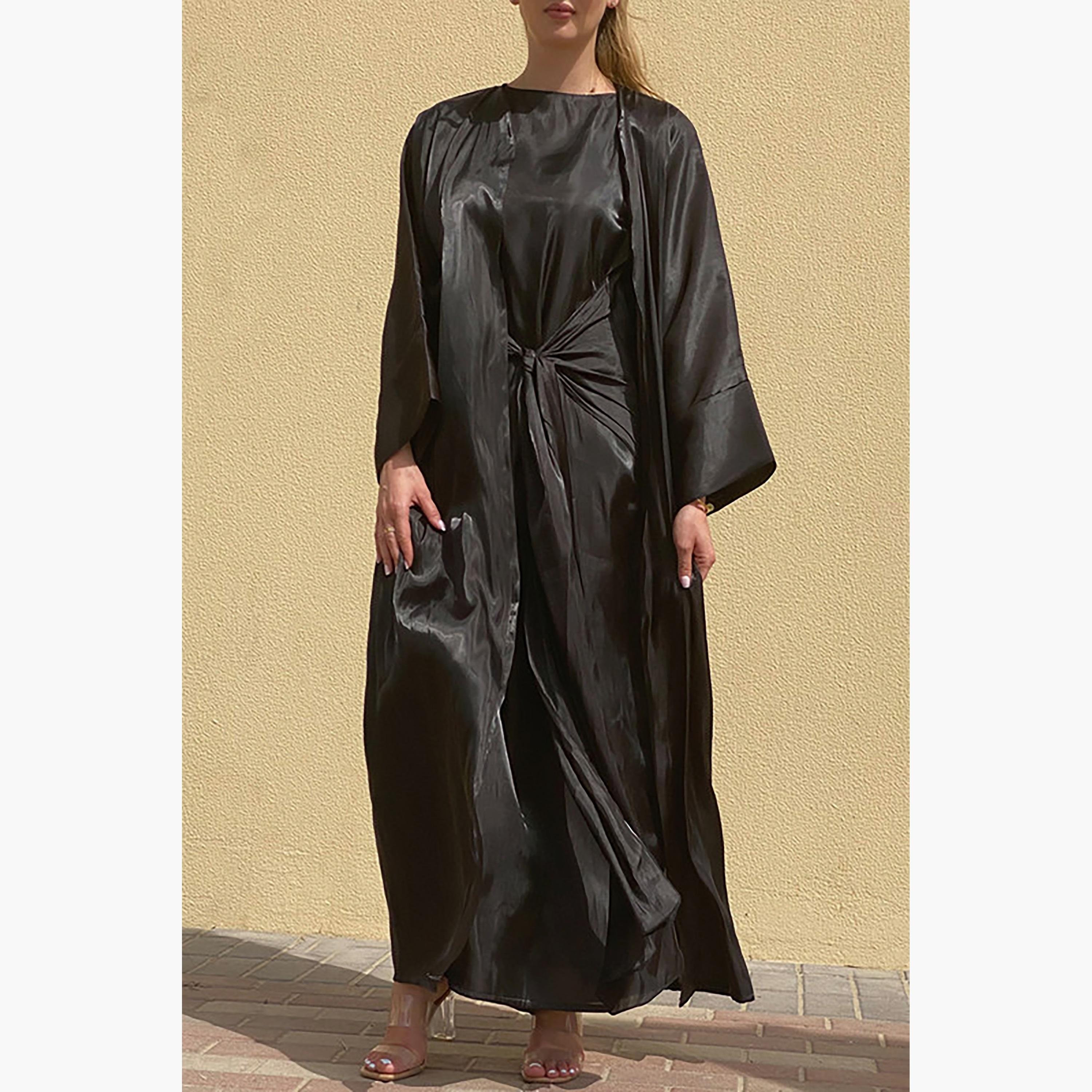 MOiSTREET 3-Piece Set Black Rotana Shimmer Flared Sleeves Abaya and Inner Dress with Sheila-women-arabicclothing-abayainner-image-1