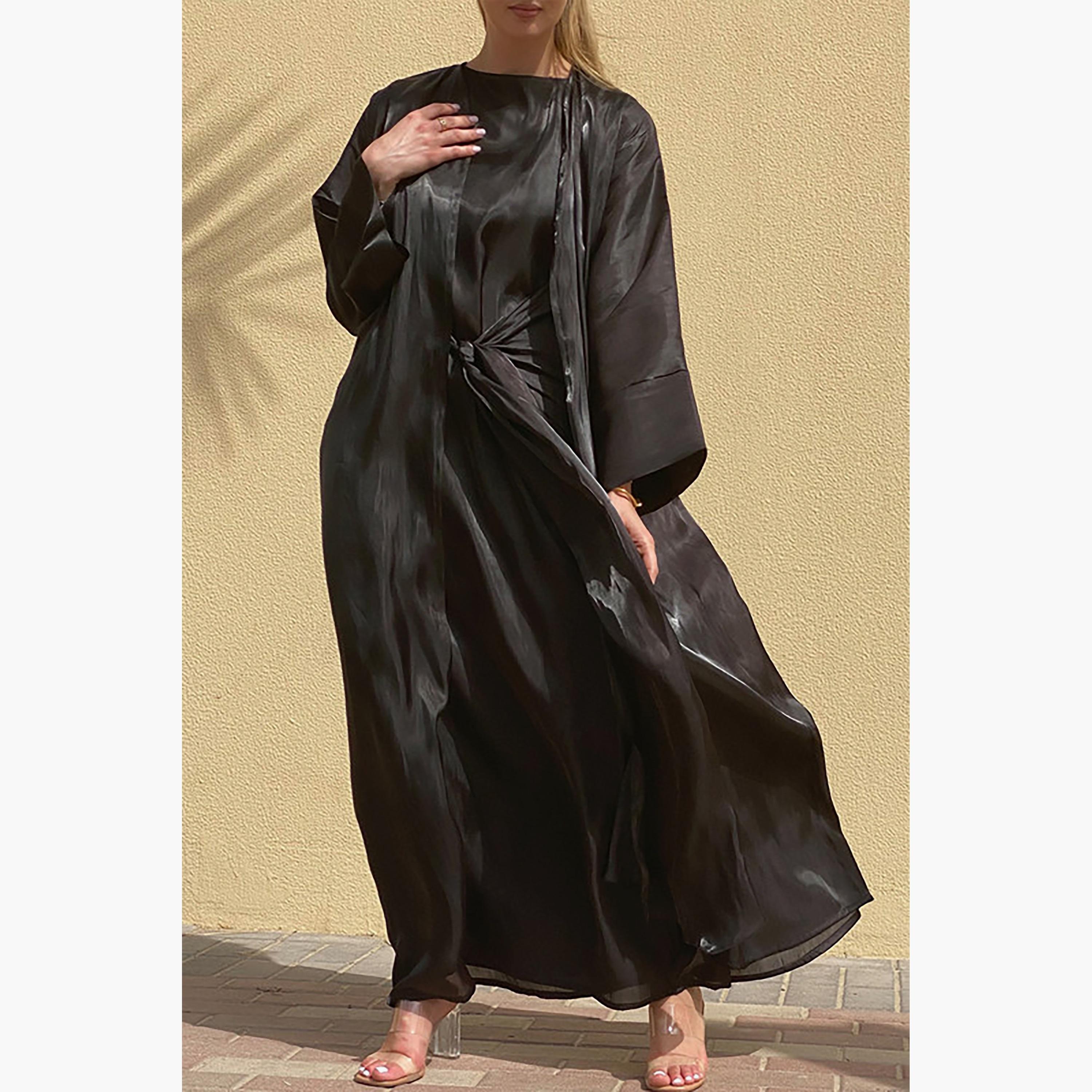 MOiSTREET 3-Piece Set Black Rotana Shimmer Flared Sleeves Abaya and Inner Dress with Sheila-women-arabicclothing-abayainner-image-3