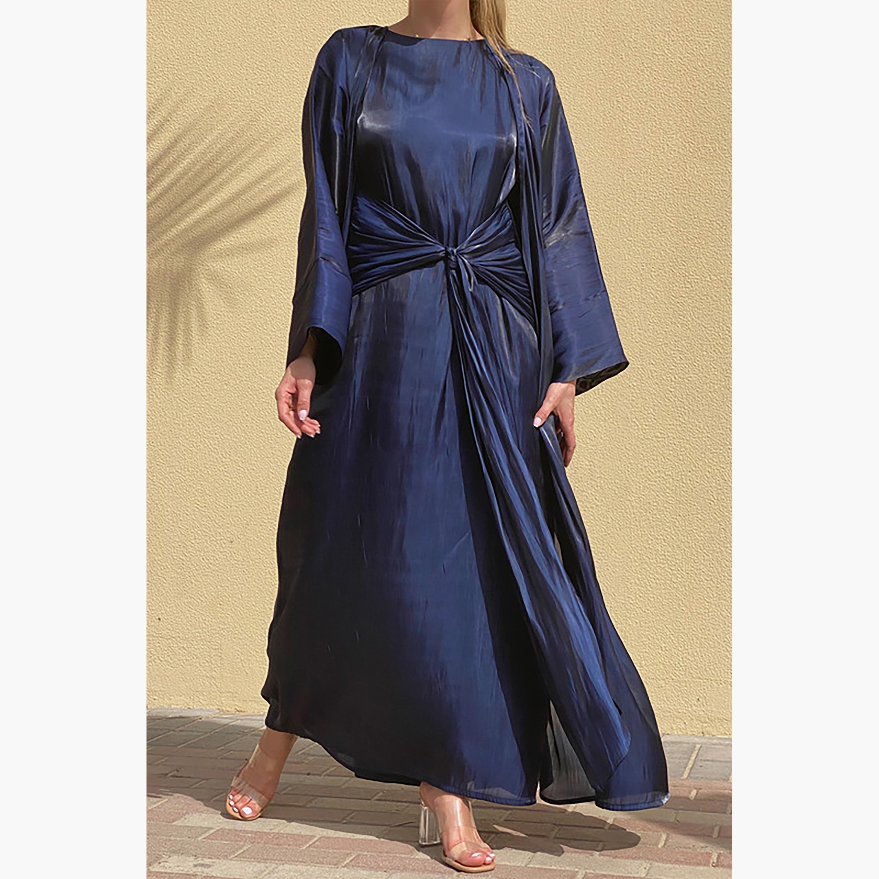 MOiSTREET 3-Piece Set Navy Rotana Shimmer Flared Sleeves Abaya and Inner Dress with Sheila-women-arabicclothing-abayainner-image-1