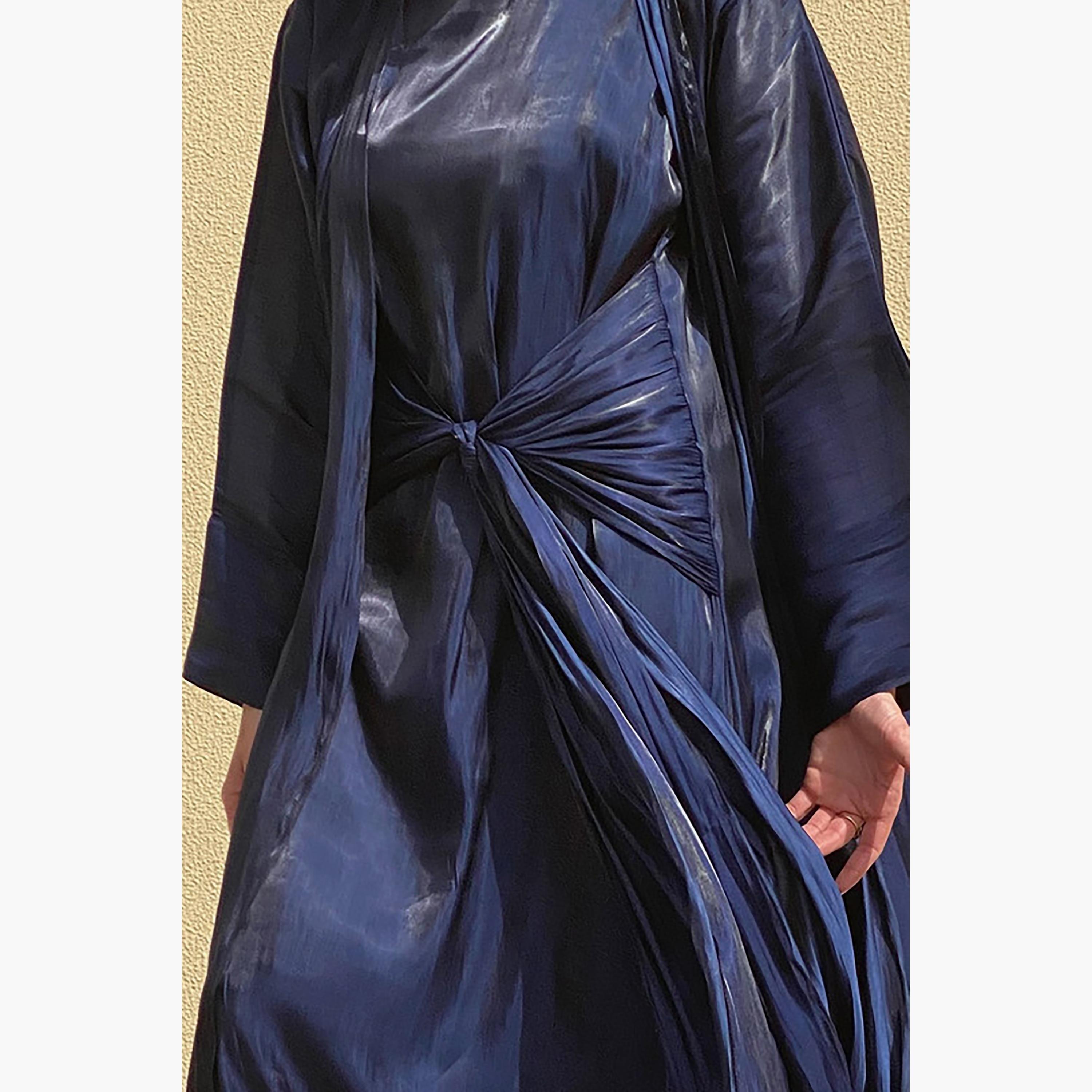 MOiSTREET 3-Piece Set Navy Rotana Shimmer Flared Sleeves Abaya and Inner Dress with Sheila-women-arabicclothing-abayainner-image-2