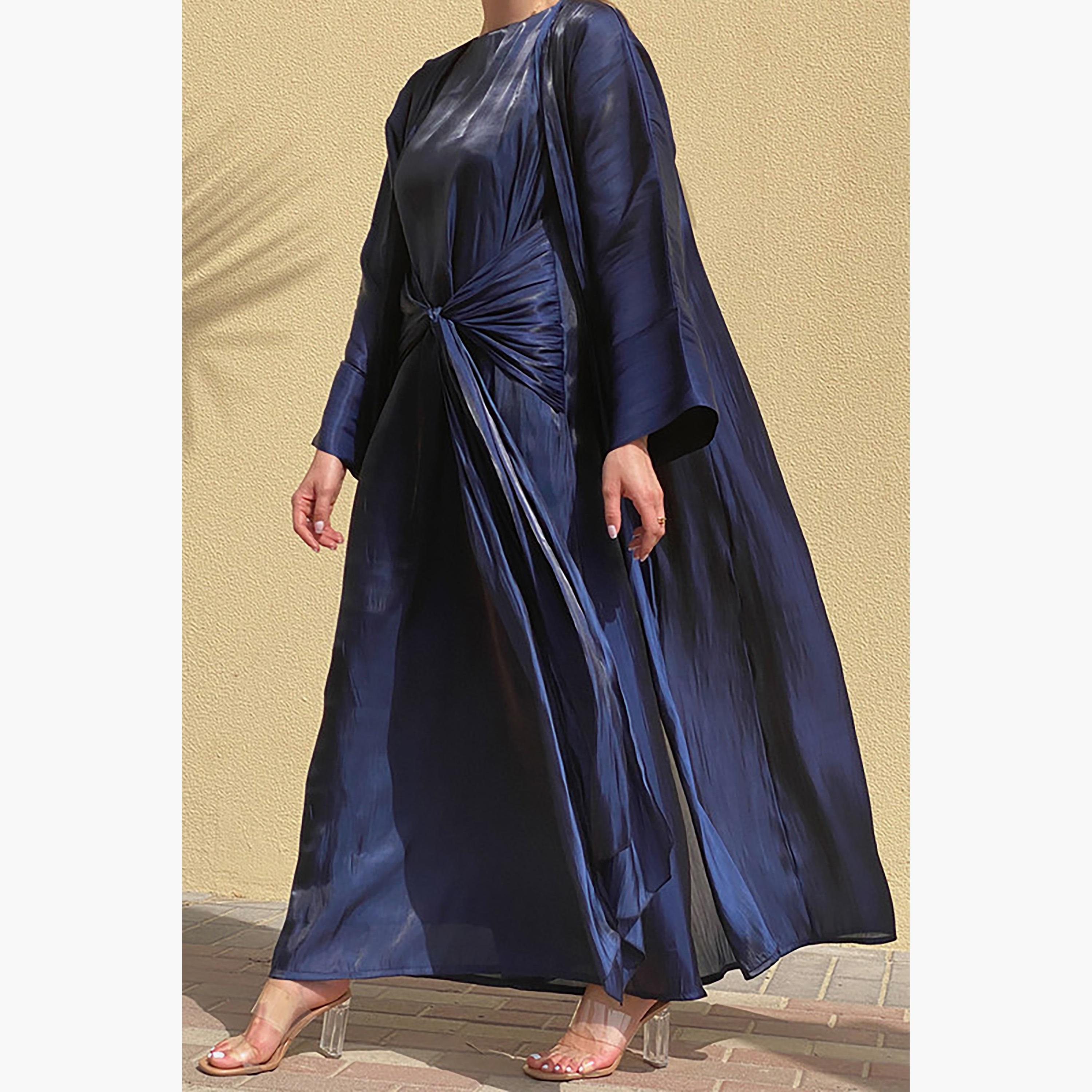 MOiSTREET 3-Piece Set Navy Rotana Shimmer Flared Sleeves Abaya and Inner Dress with Sheila-women-arabicclothing-abayainner-image-3