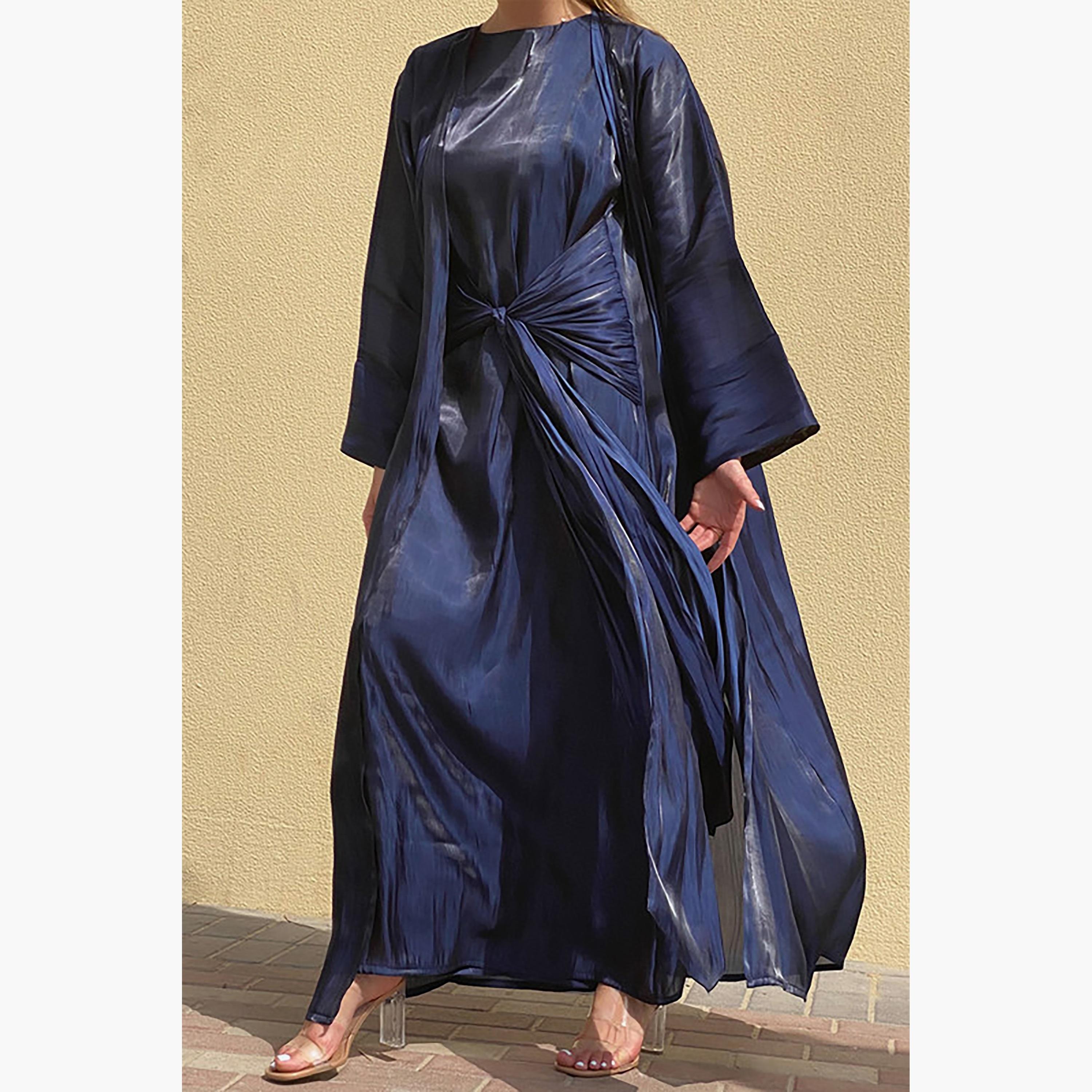MOiSTREET 3-Piece Set Navy Rotana Shimmer Flared Sleeves Abaya and Inner Dress with Sheila-women-arabicclothing-abayainner-image-4