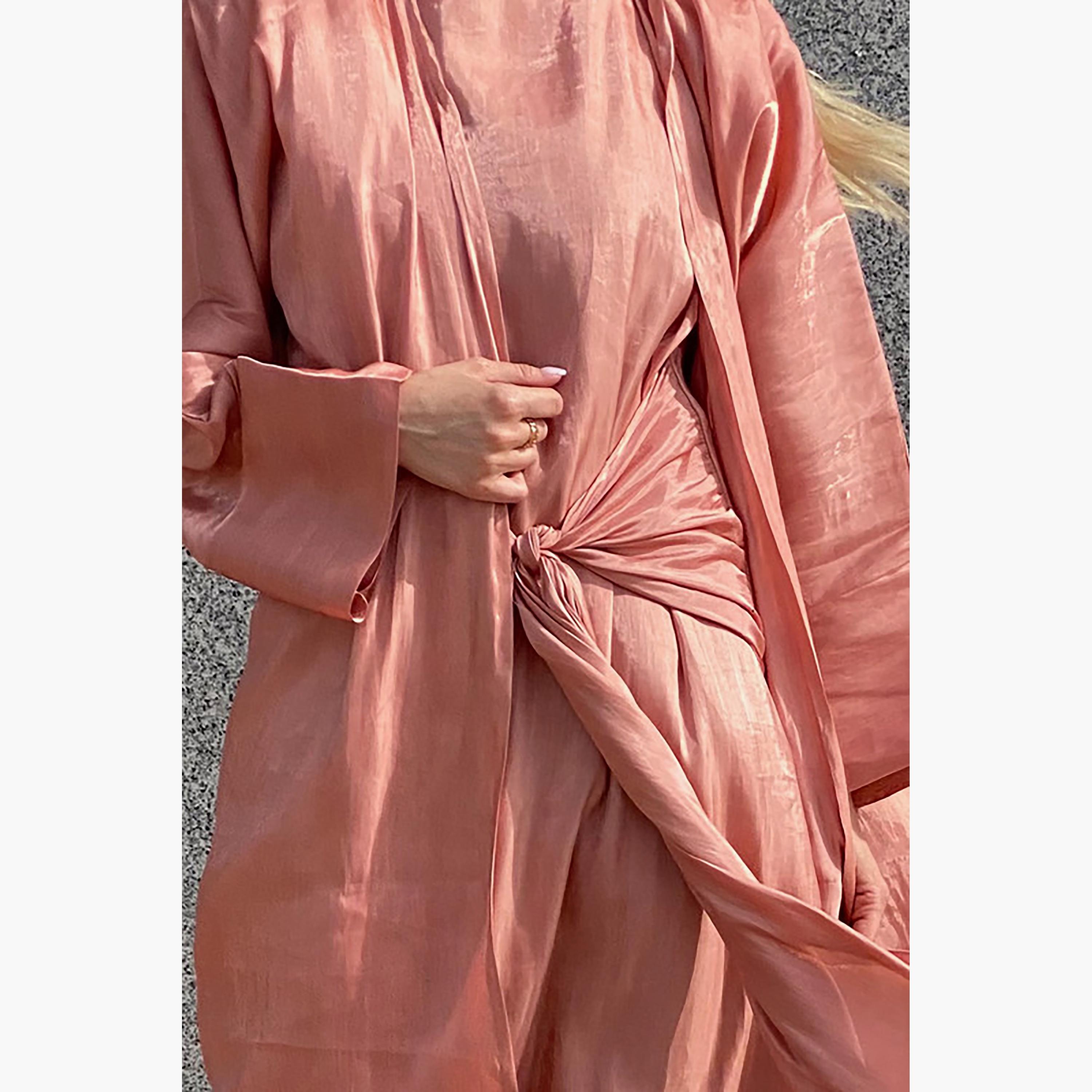MOiSTREET 3-Piece Set Orange Rotana Shimmer Flared Sleeves Abaya and Inner Dress with Sheila-women-arabicclothing-abayainner-image-2