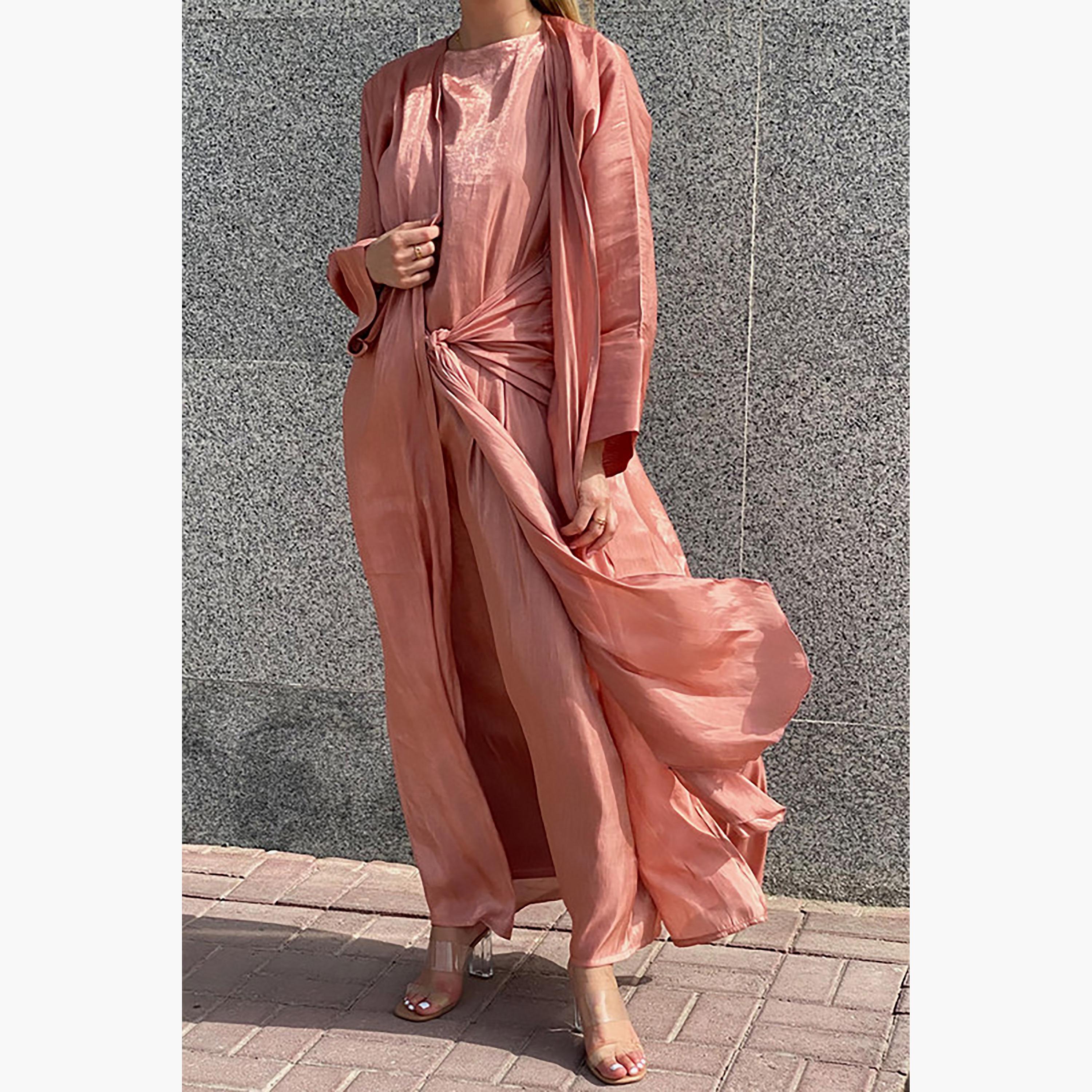MOiSTREET 3-Piece Set Orange Rotana Shimmer Flared Sleeves Abaya and Inner Dress with Sheila-women-arabicclothing-abayainner-image-5