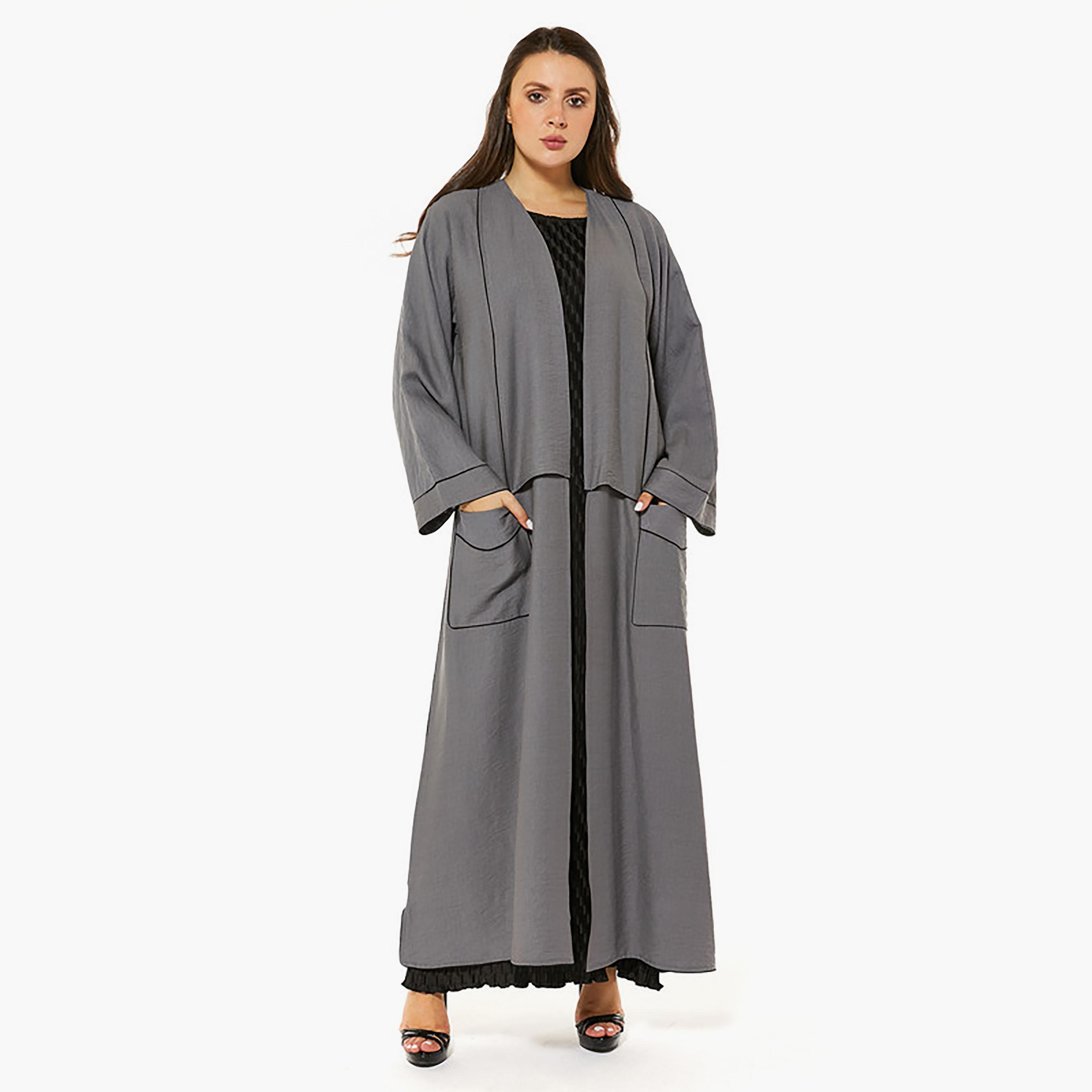 MOiSTREET Grey Linen Abaya with Sheila-women-arabicclothing-abayas-image-1