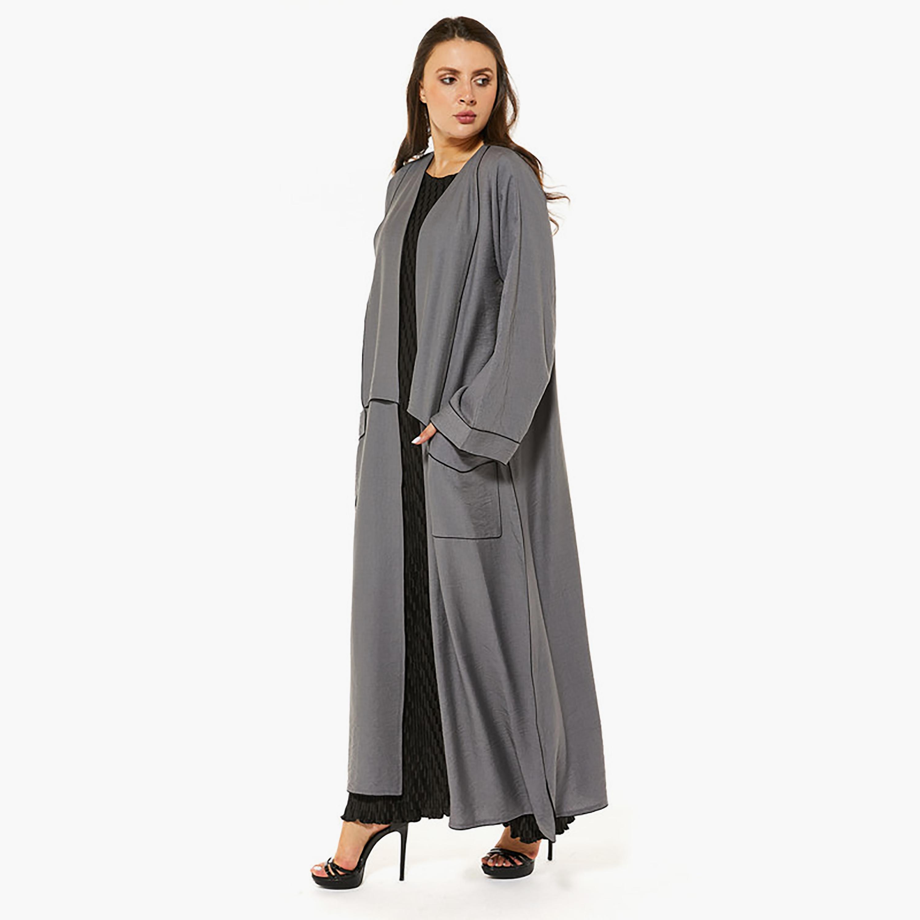 MOiSTREET Grey Linen Abaya with Sheila-women-arabicclothing-abayas-image-3