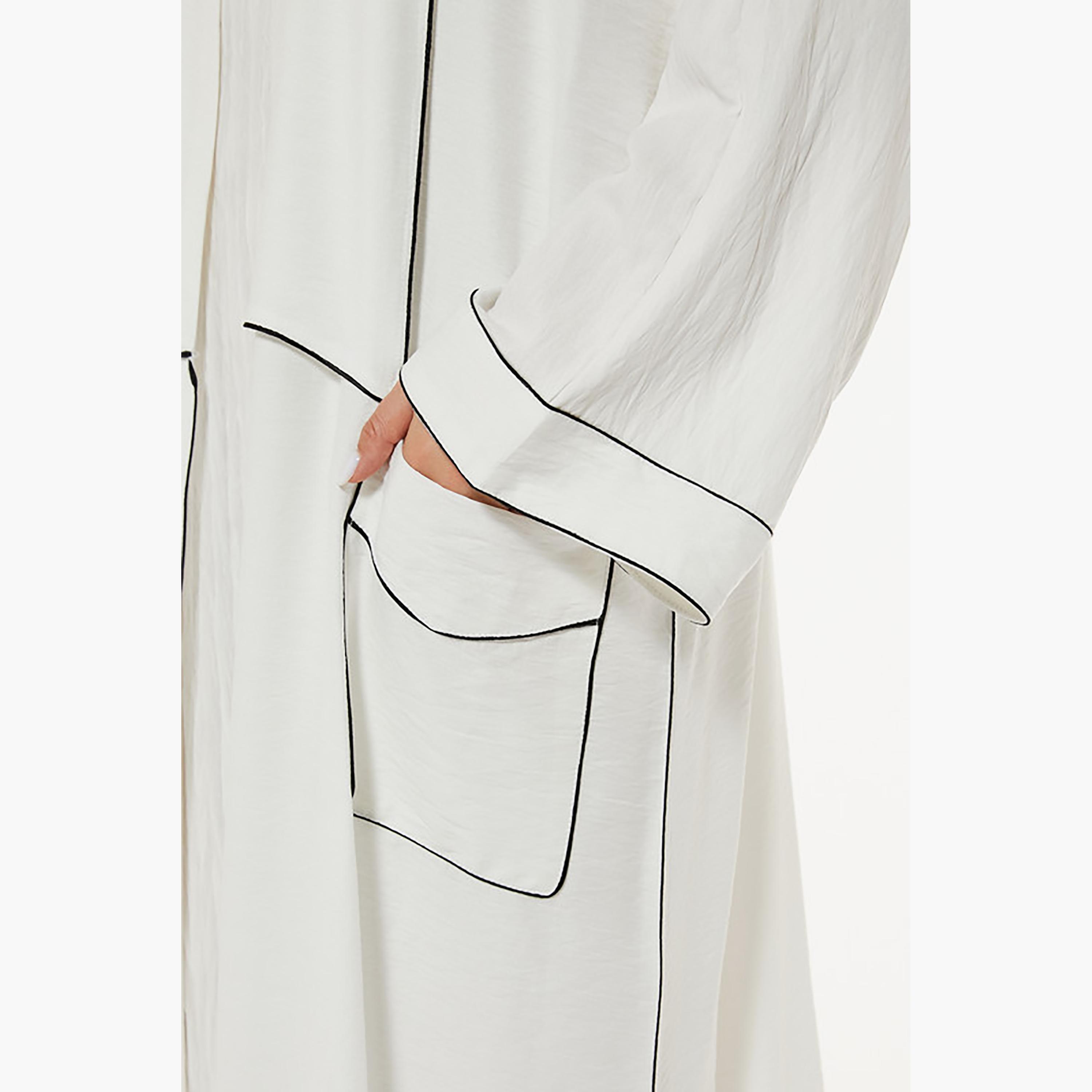 MOiSTREET White Piping Detailed Linen Flared Sleeves Abaya with Sheila-women-arabicclothing-abayas-image-2