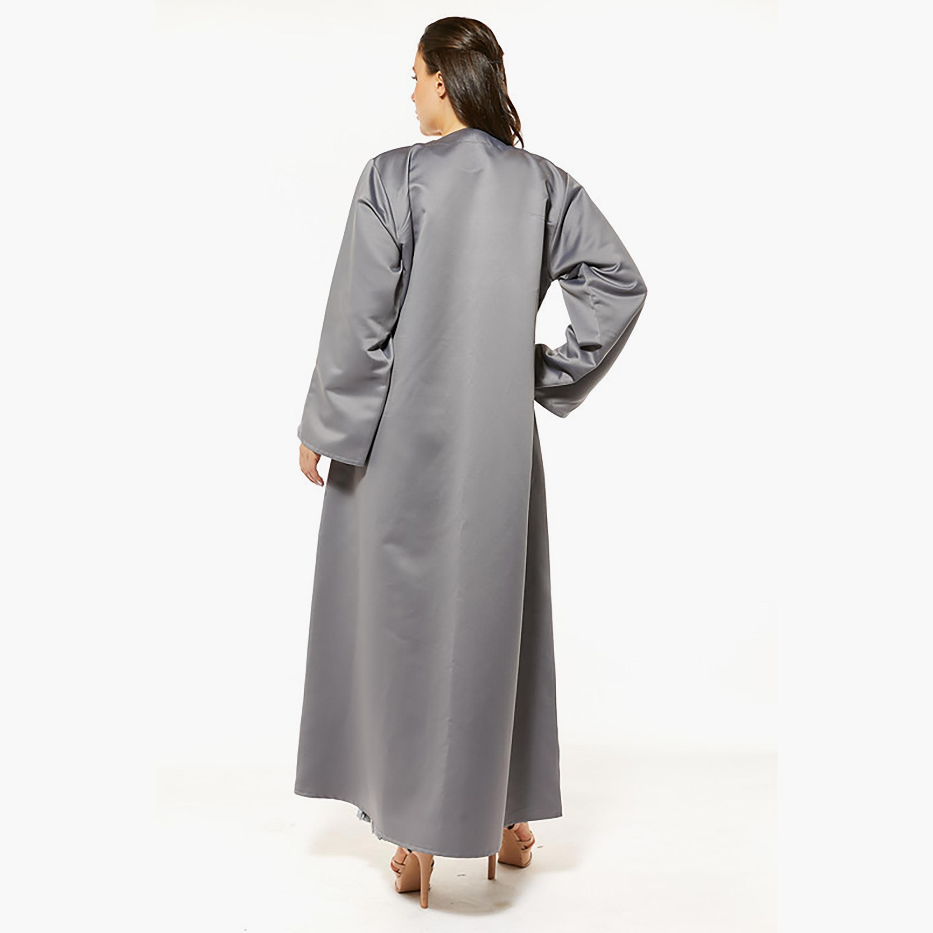MOiSTREET Grey Crystal Detailed Satin Abaya with Sheila-women-arabicclothing-abayas-image-4