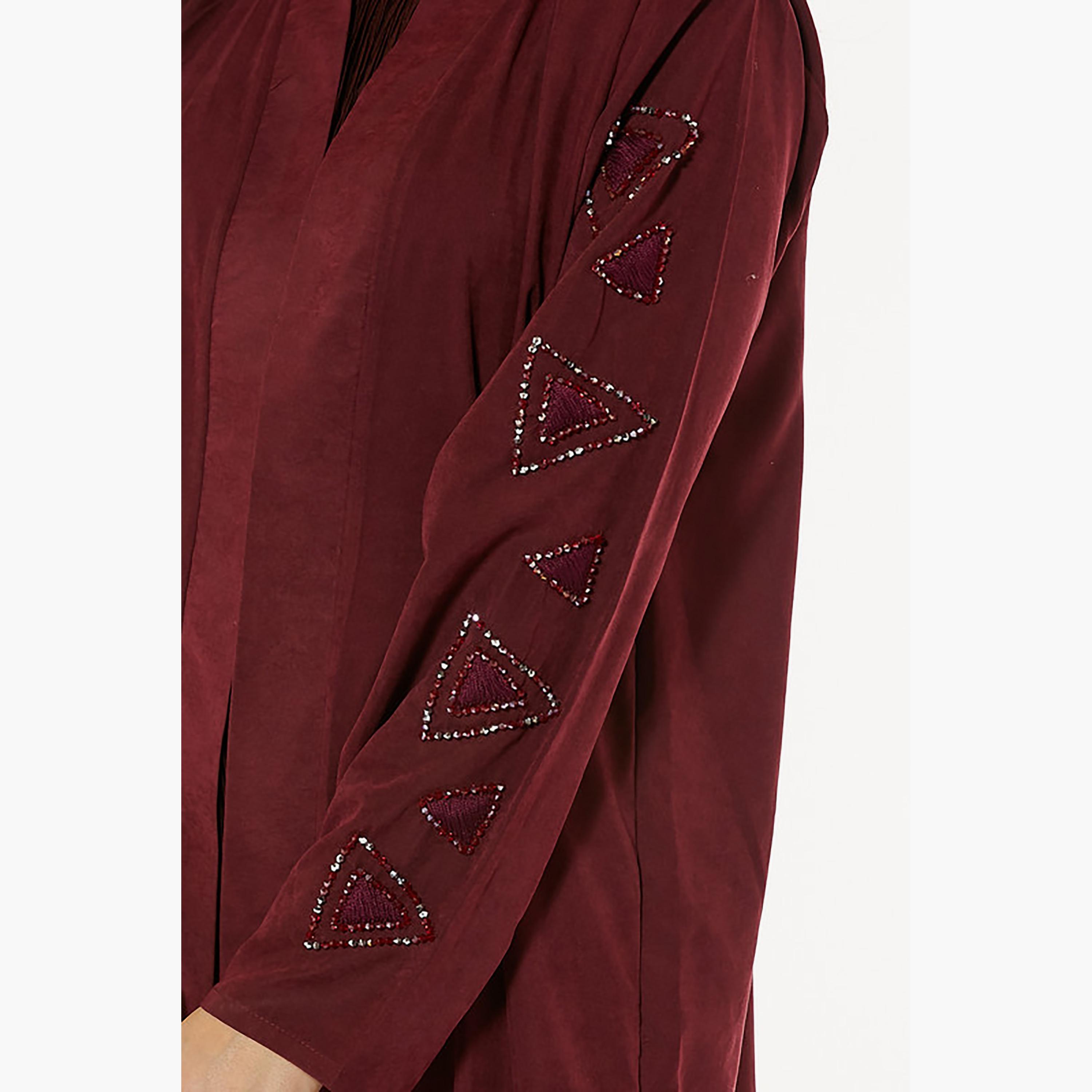 MOiSTREET Maroon Crystal Detailed Abaya with Sheila-women-arabicclothing-abayas-image-2