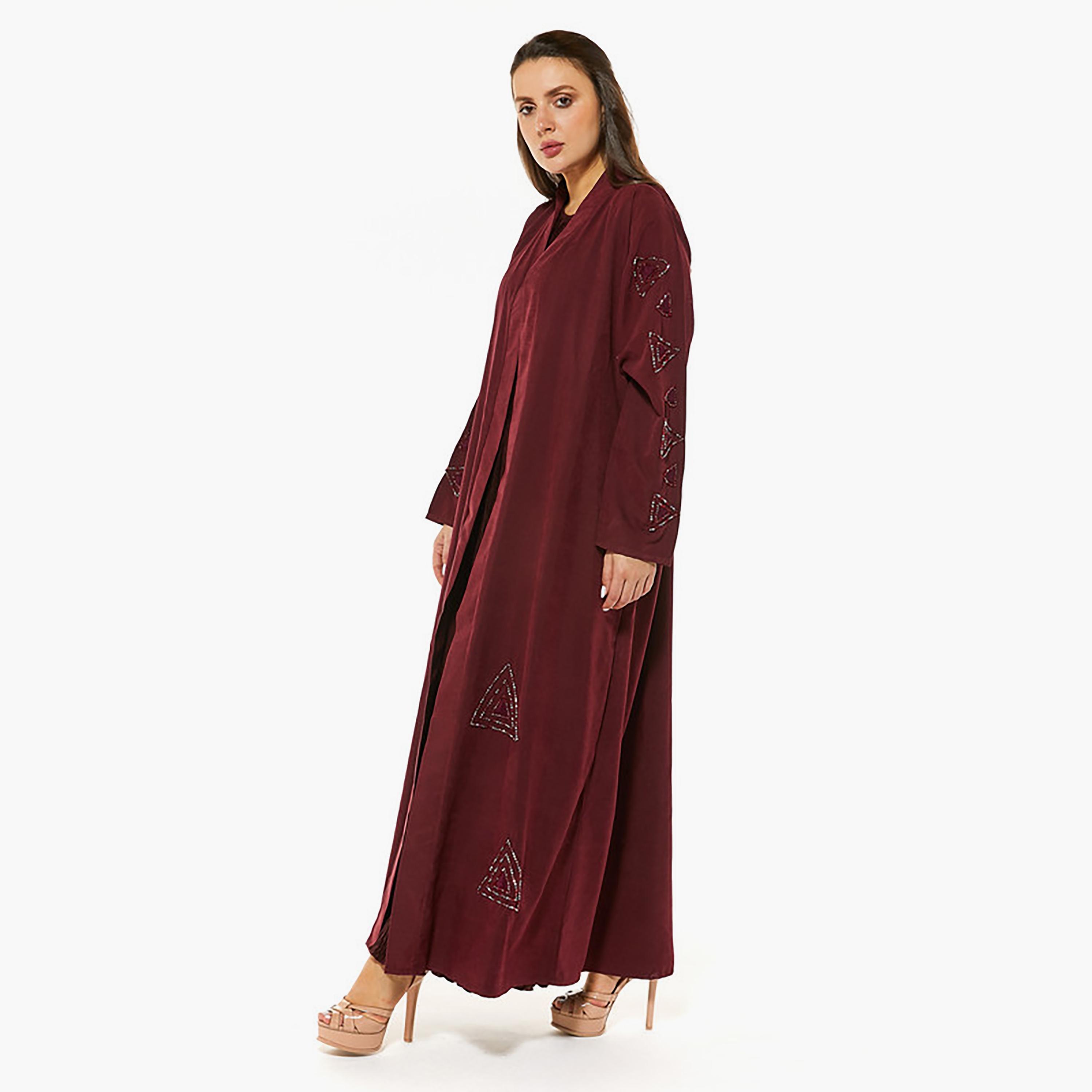 MOiSTREET Maroon Crystal Detailed Abaya with Sheila-women-arabicclothing-abayas-image-3