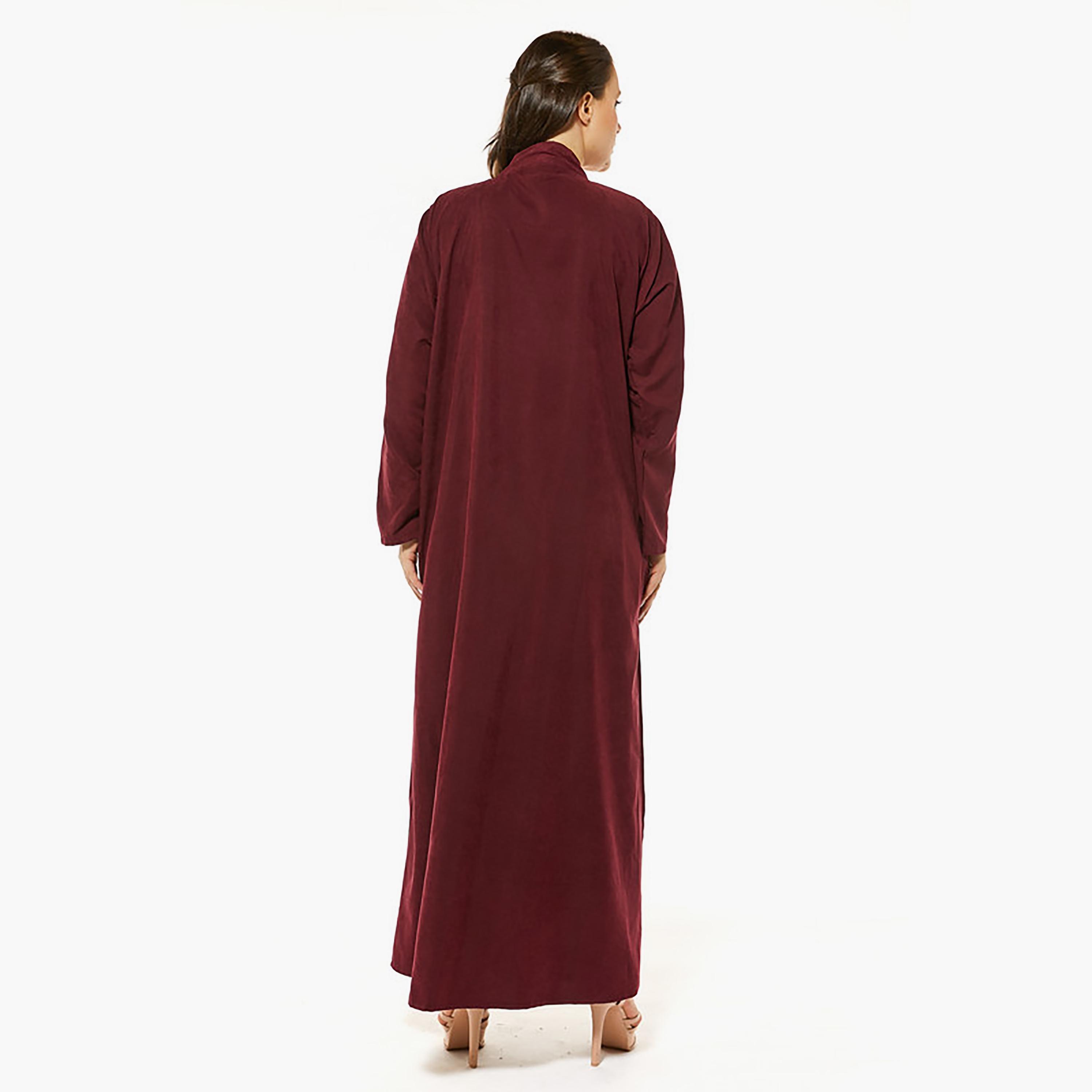 MOiSTREET Maroon Crystal Detailed Abaya with Sheila-women-arabicclothing-abayas-image-4