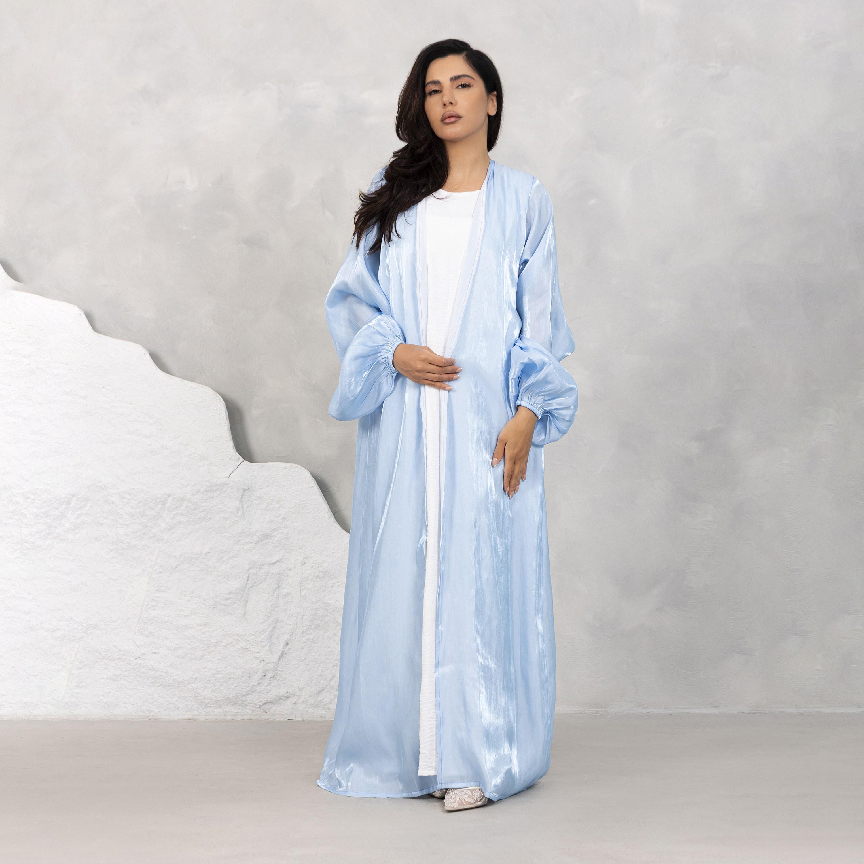 Moistreet Balloon Sleeves Shimmer Women's Open Front Abaya Set-women-arabicclothing-abayas-image-1