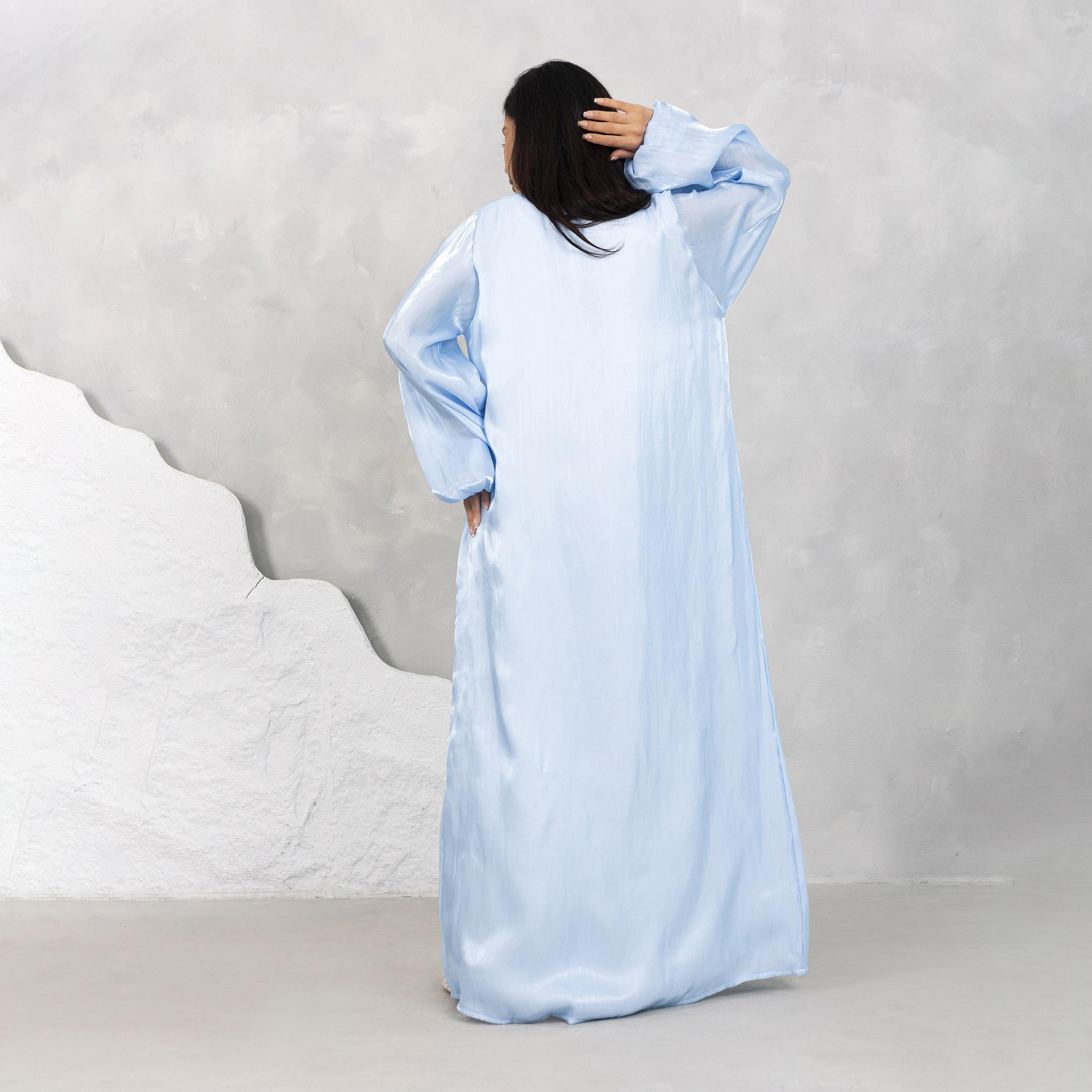 Moistreet Balloon Sleeves Shimmer Women's Open Front Abaya Set-women-arabicclothing-abayas-image-4