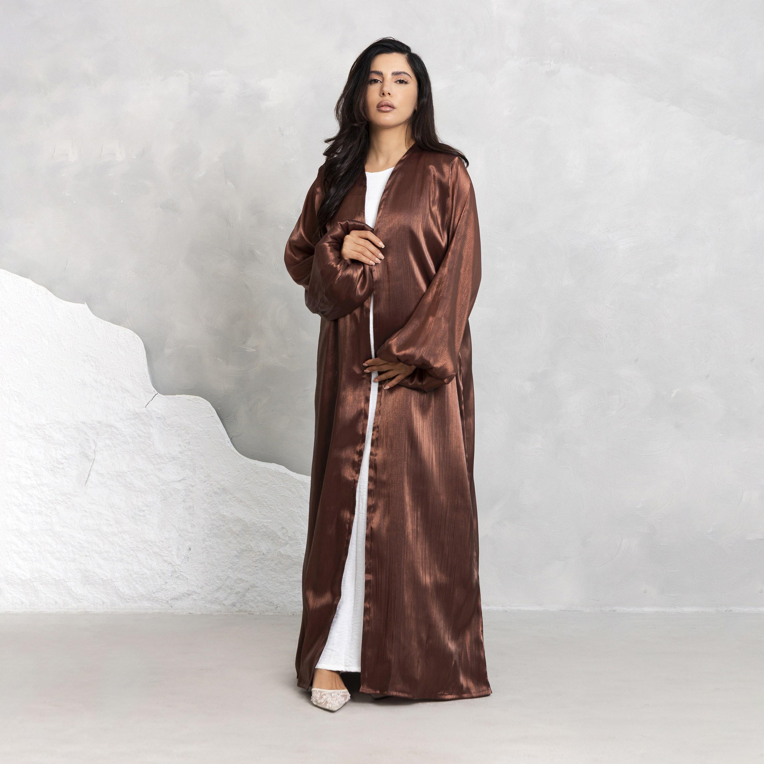 Moistreet Balloon Sleeves Shimmer Women's Open Front Abaya Set-women-arabicclothing-abayas-image-1