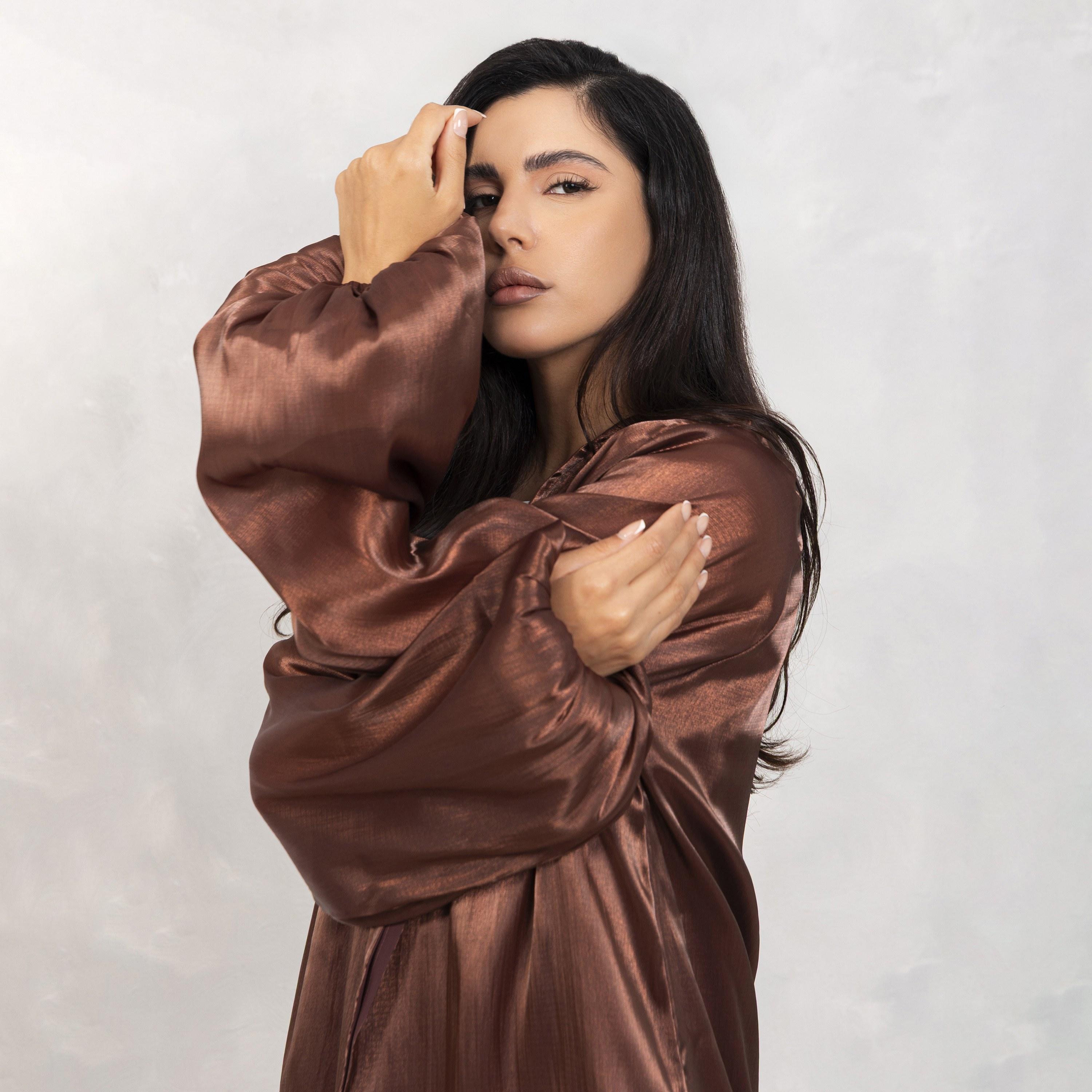 Moistreet Balloon Sleeves Shimmer Women's Open Front Abaya Set-women-arabicclothing-abayas-image-2