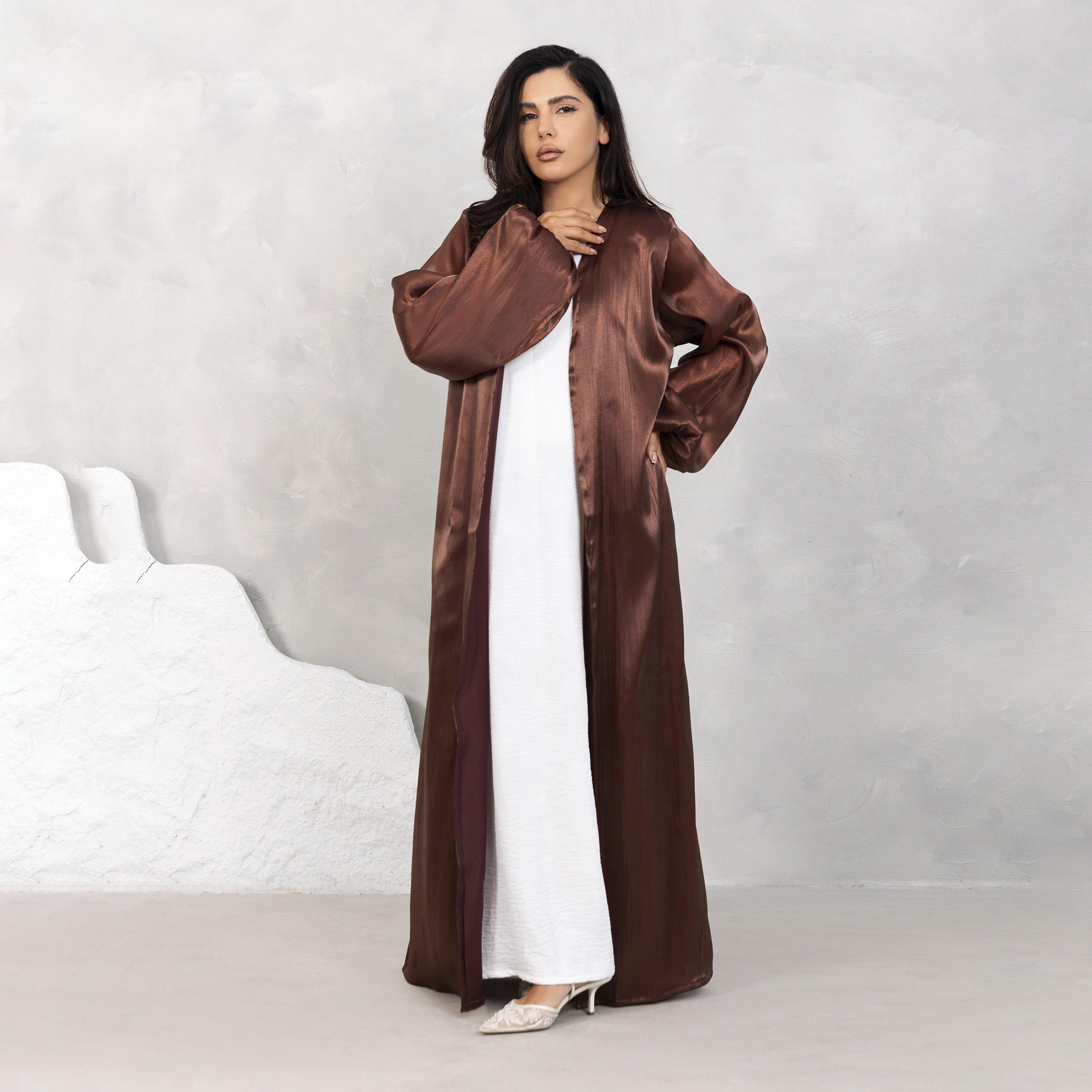 Moistreet Balloon Sleeves Shimmer Women's Open Front Abaya Set-women-arabicclothing-abayas-image-3