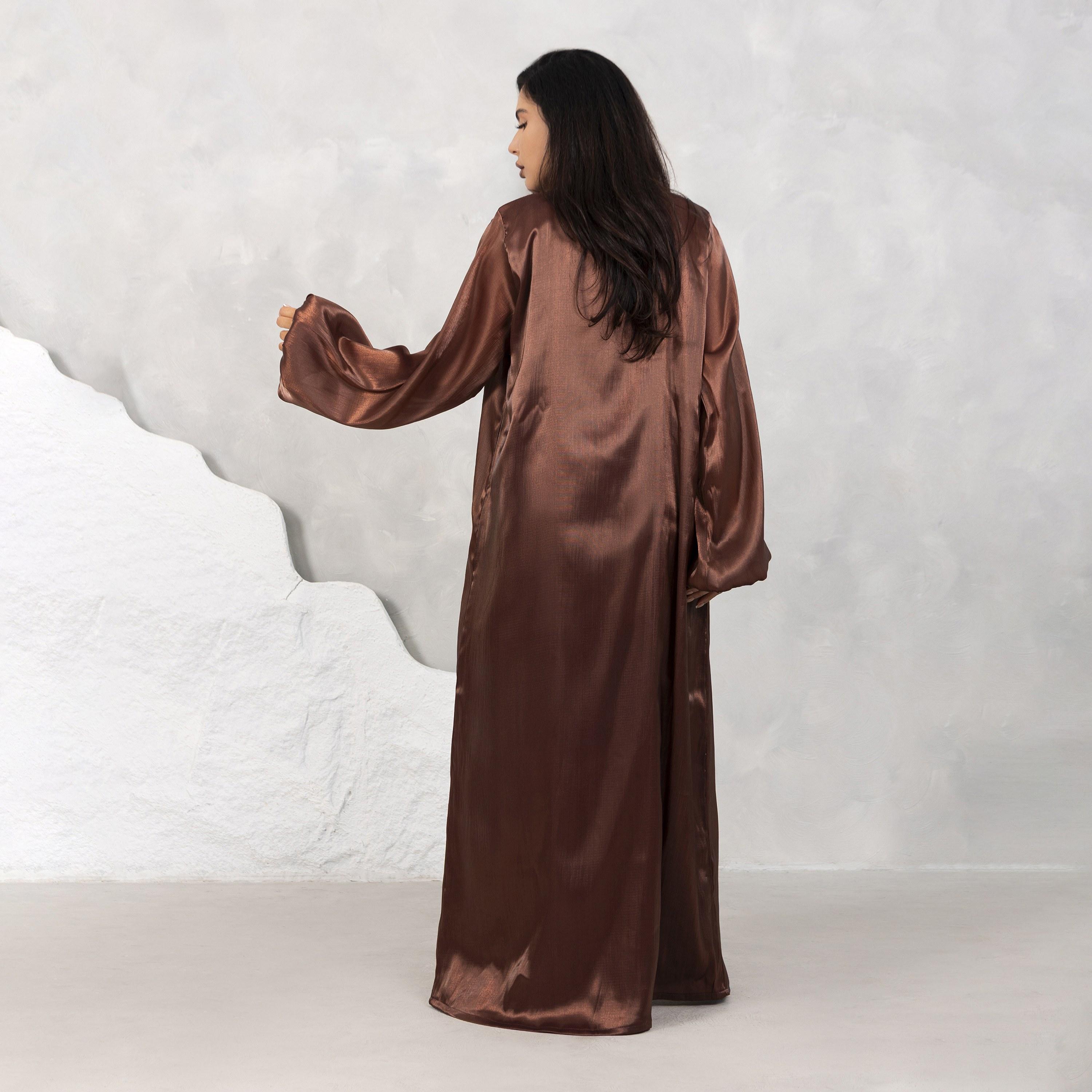 Moistreet Balloon Sleeves Shimmer Women's Open Front Abaya Set-women-arabicclothing-abayas-image-4