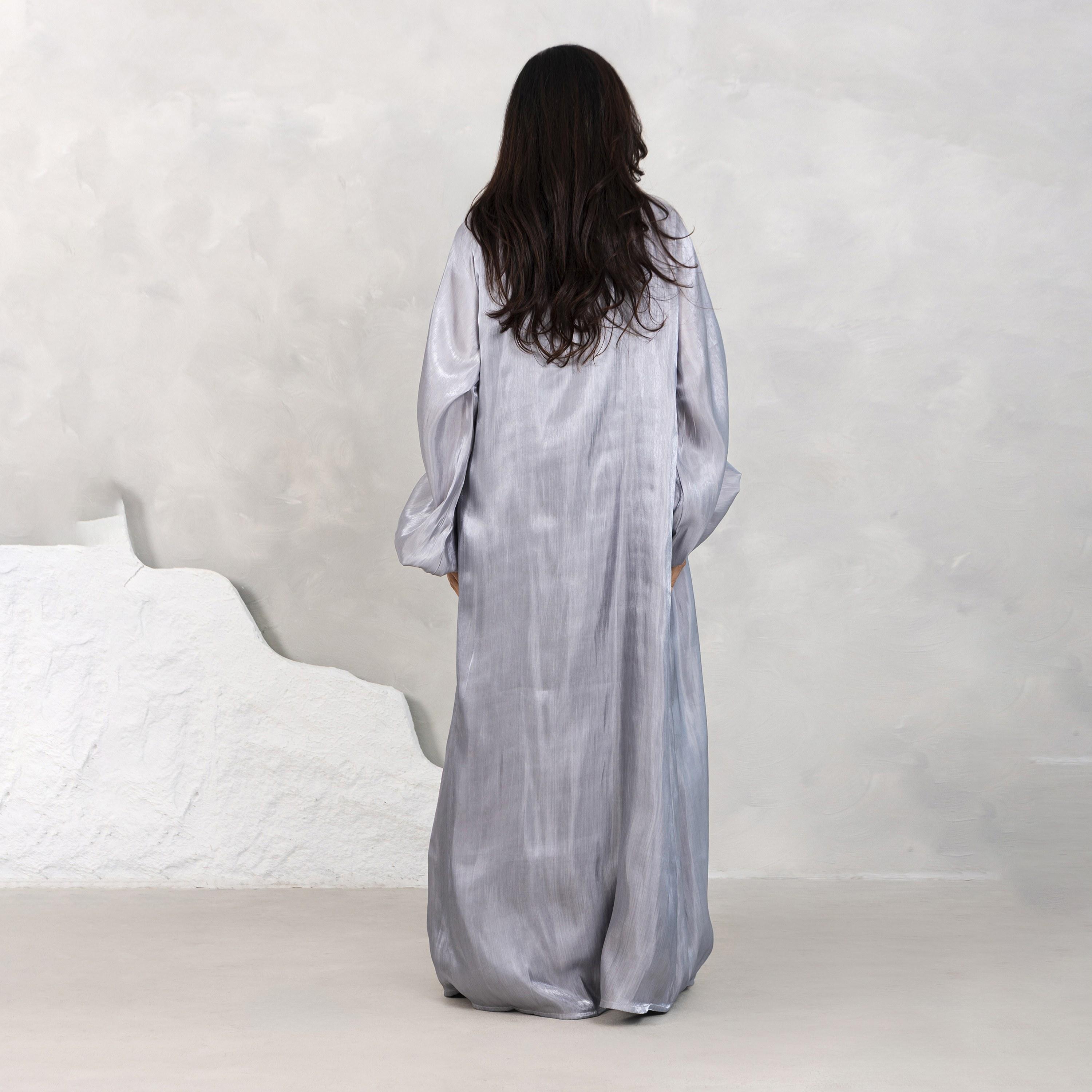 Moistreet Balloon Sleeves Shimmer Women's Open Front Abaya Set-women-arabicclothing-abayas-image-4