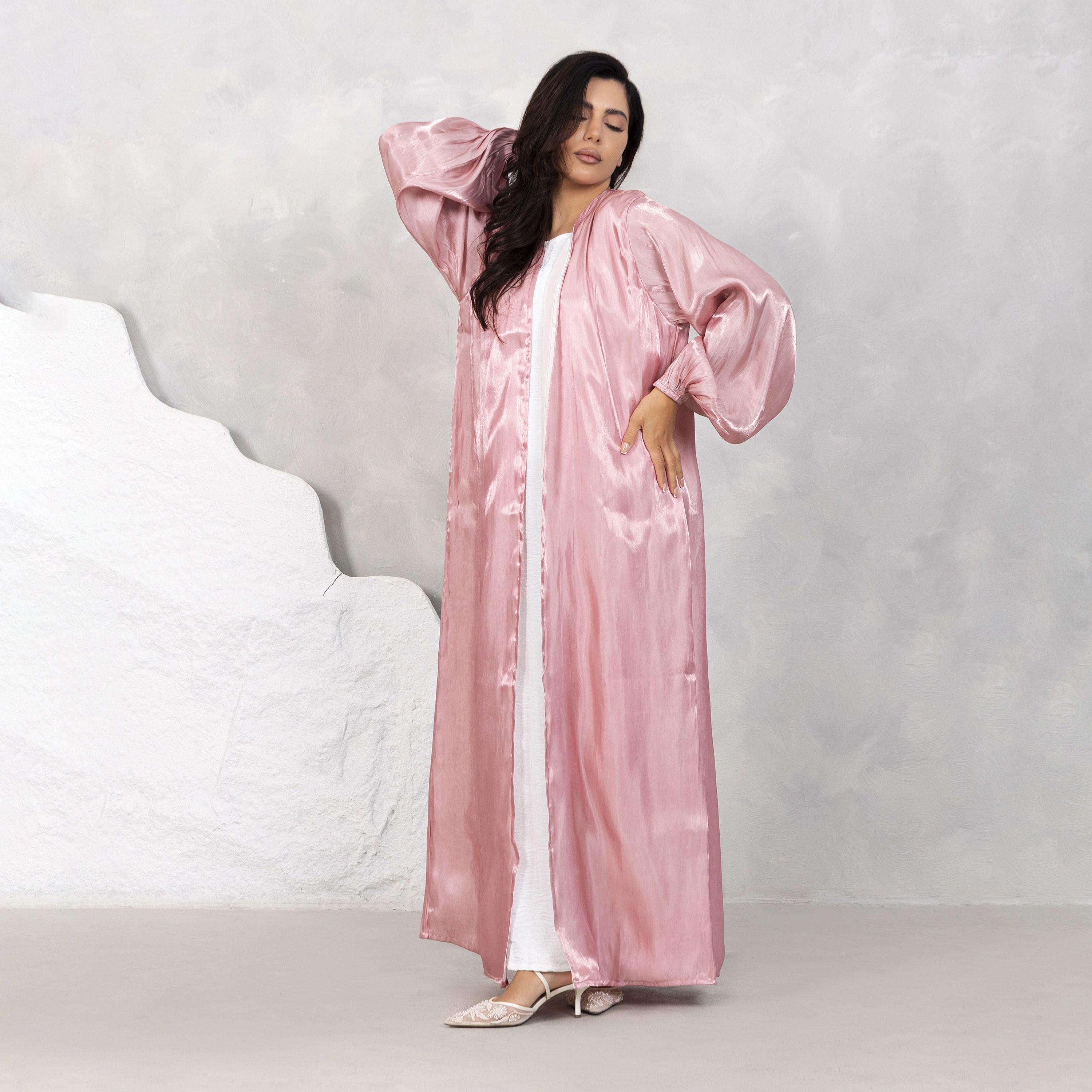 Moistreet Balloon Sleeves Shimmer Women's Open Front Abaya Set-women-arabicclothing-abayas-image-1