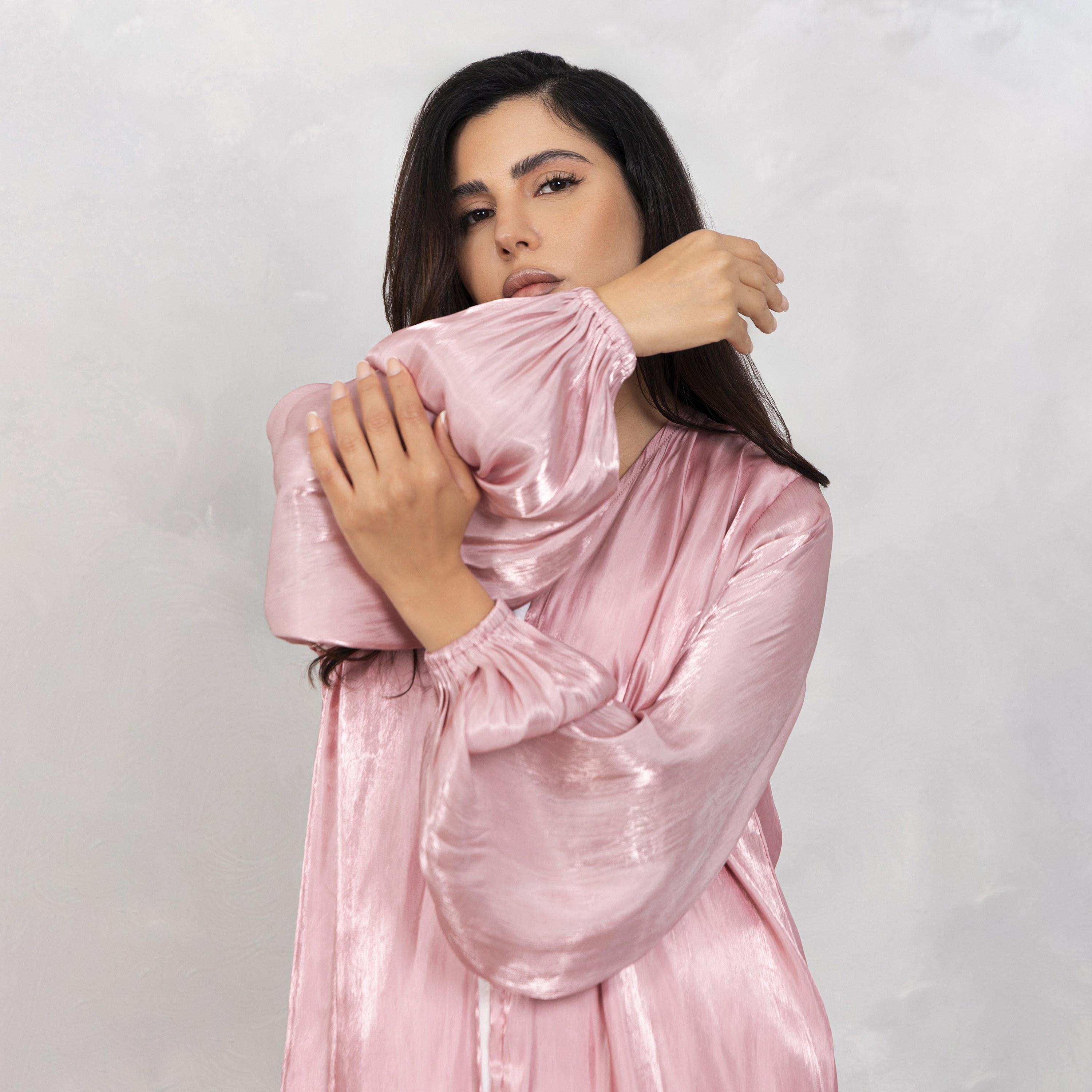 Moistreet Balloon Sleeves Shimmer Women's Open Front Abaya Set-women-arabicclothing-abayas-image-2
