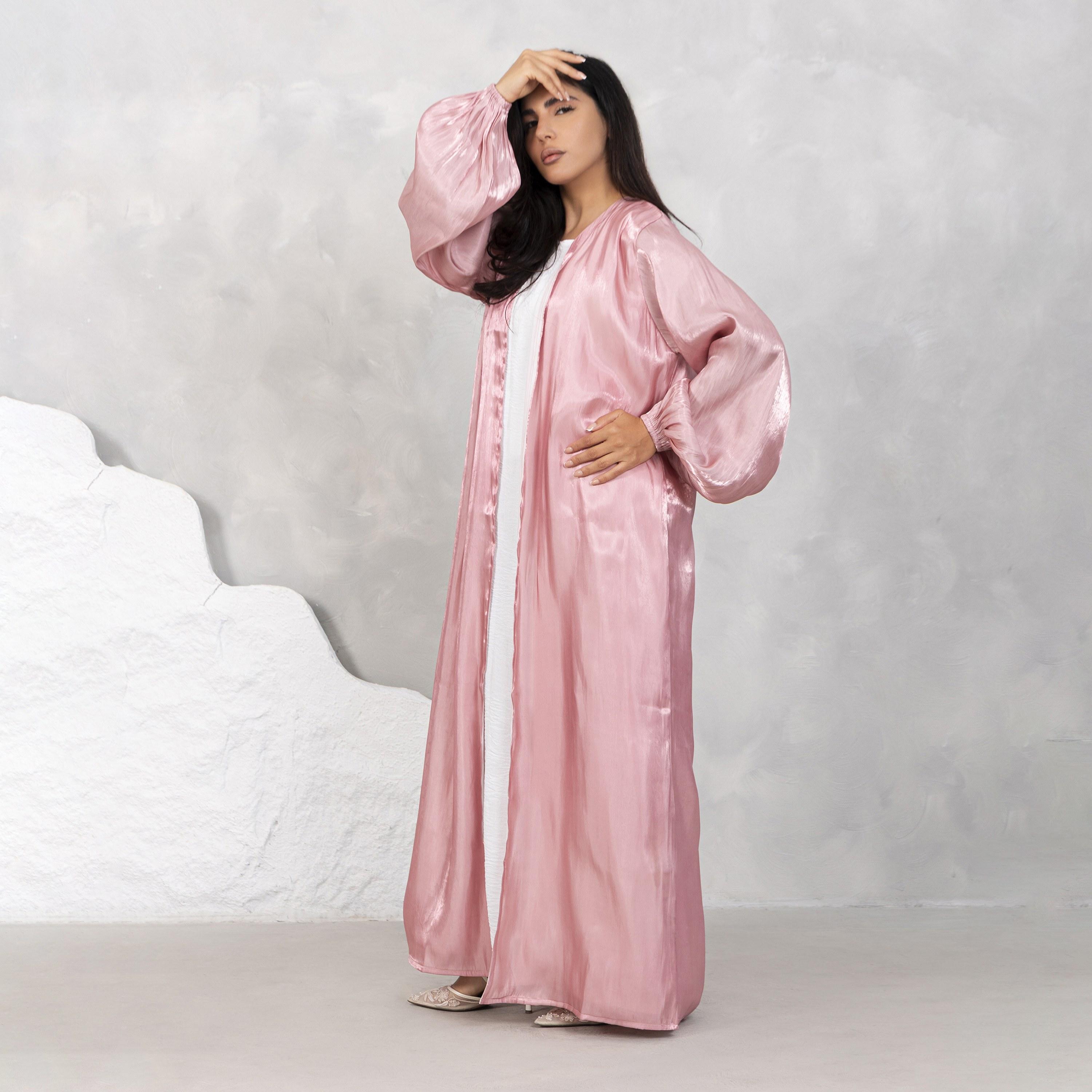 Moistreet Balloon Sleeves Shimmer Women's Open Front Abaya Set-women-arabicclothing-abayas-image-3