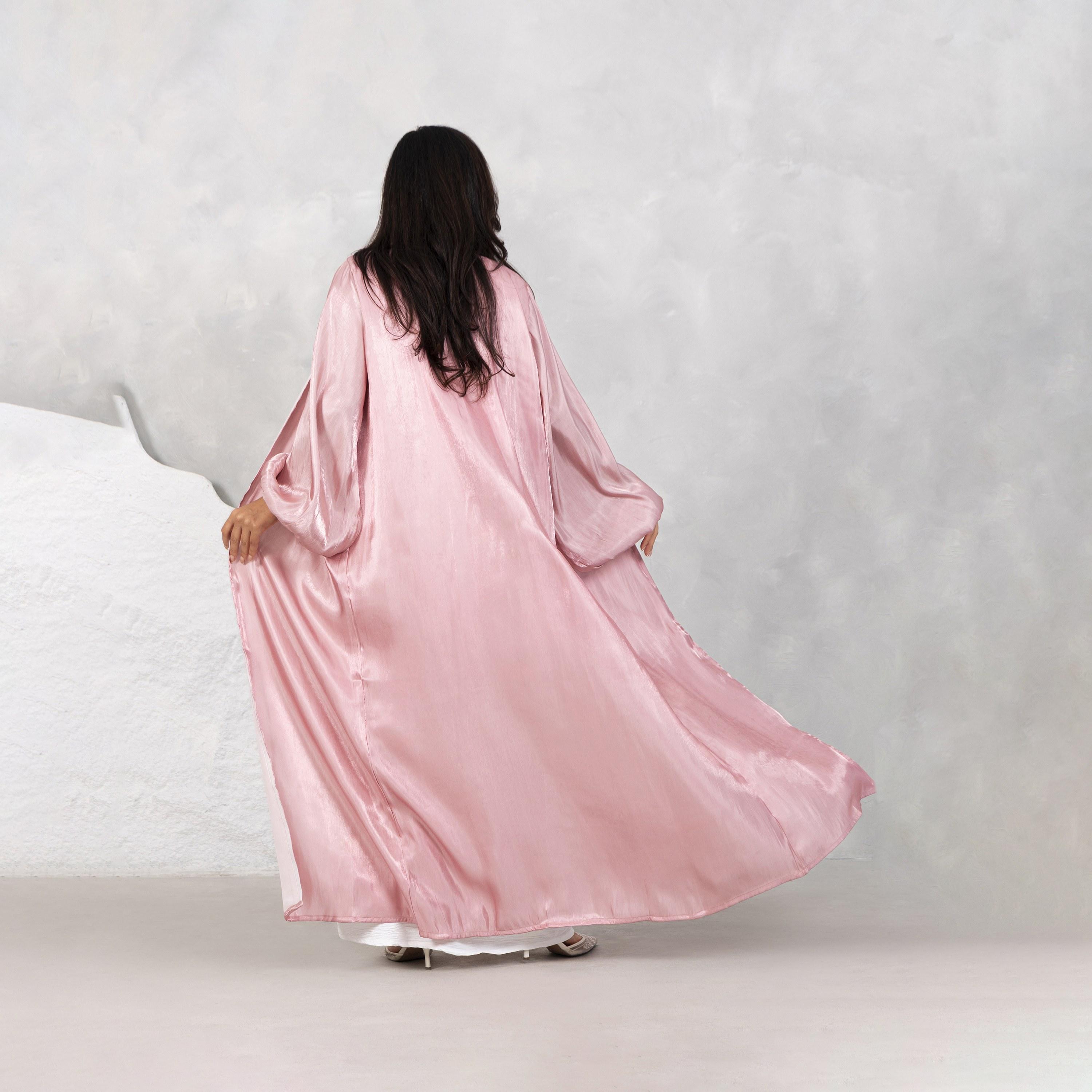 Moistreet Balloon Sleeves Shimmer Women's Open Front Abaya Set-women-arabicclothing-abayas-image-4