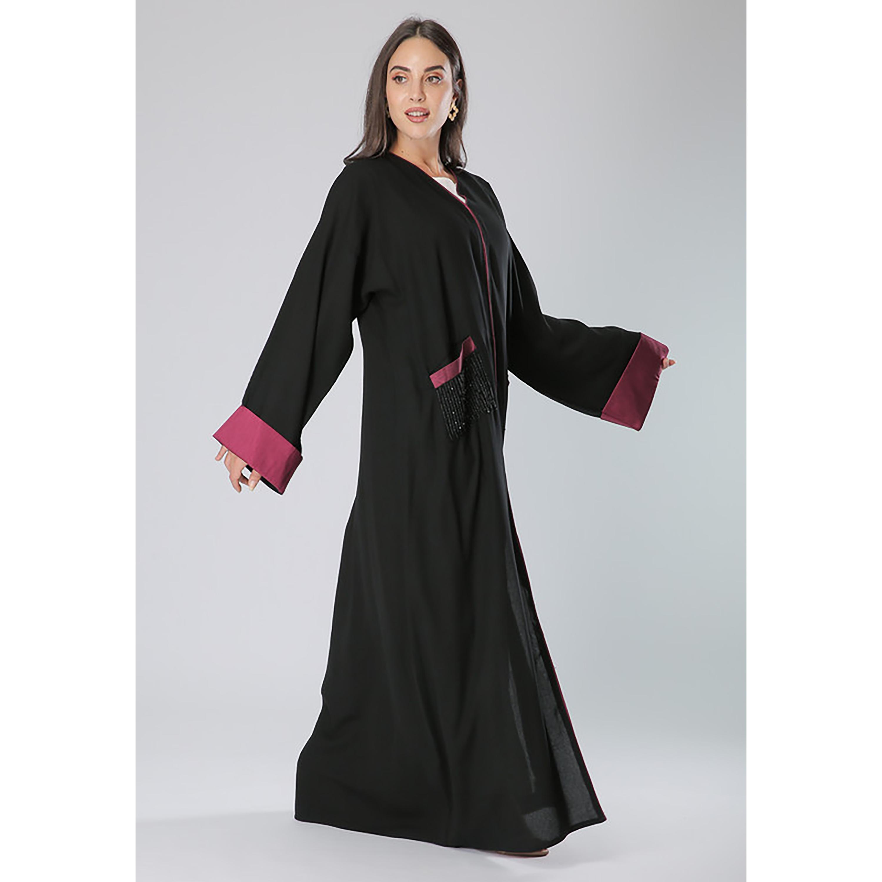 MOiSTREET Black Beaded Crepe Flared Sleeves Abaya with Sheila-women-arabicclothing-abayas-image-3