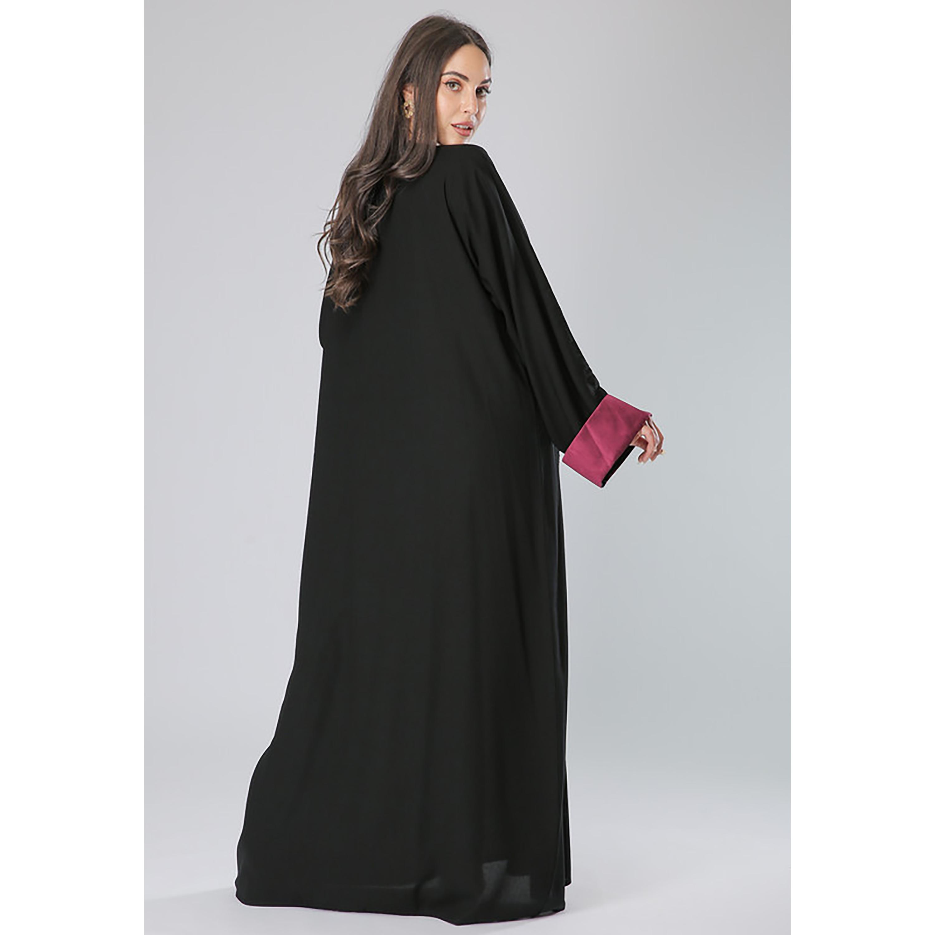 MOiSTREET Black Beaded Crepe Flared Sleeves Abaya with Sheila-women-arabicclothing-abayas-image-4
