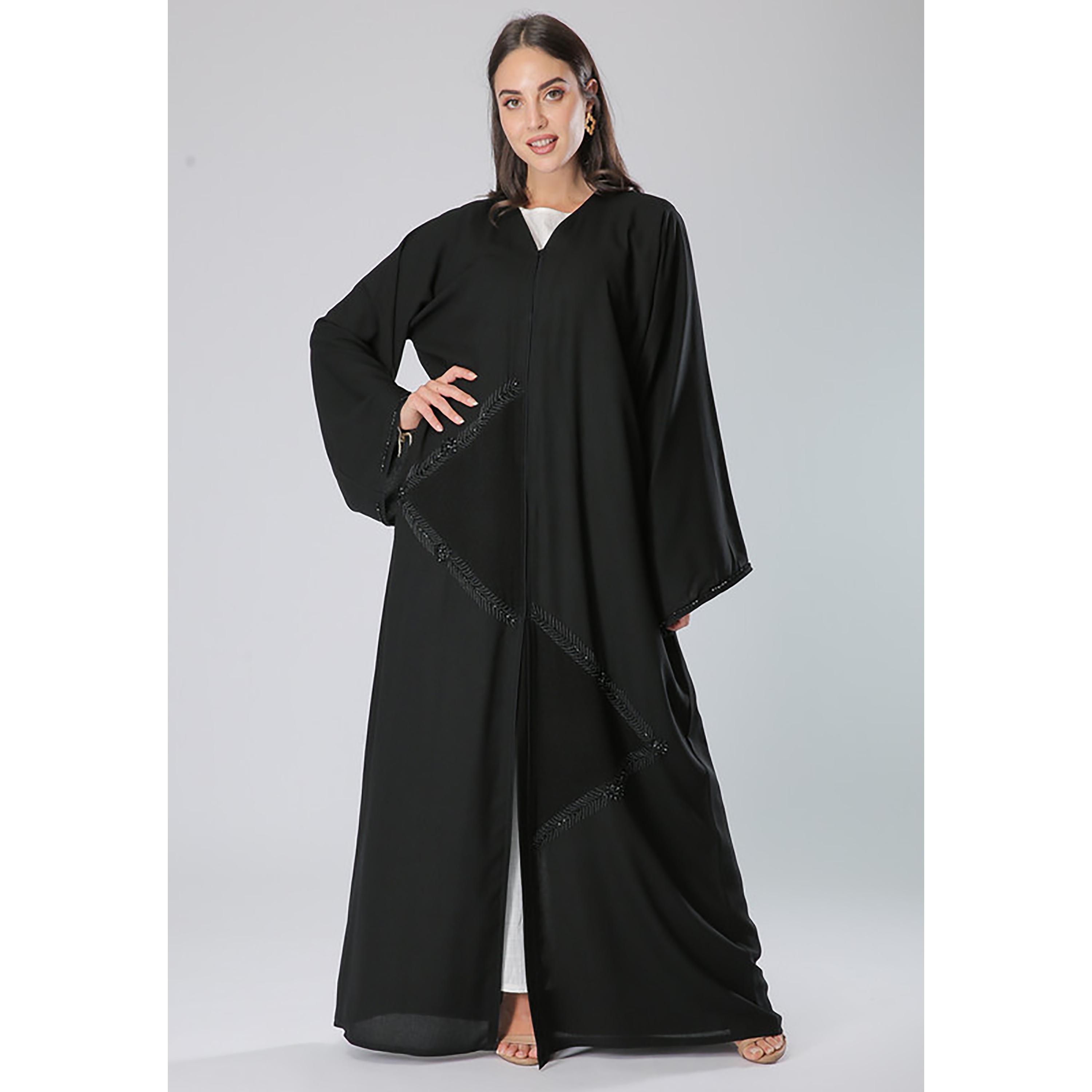 MOiSTREET Black Beaded Crepe Flared Sleeves Abaya with Sheila-women-arabicclothing-abayas-image-1