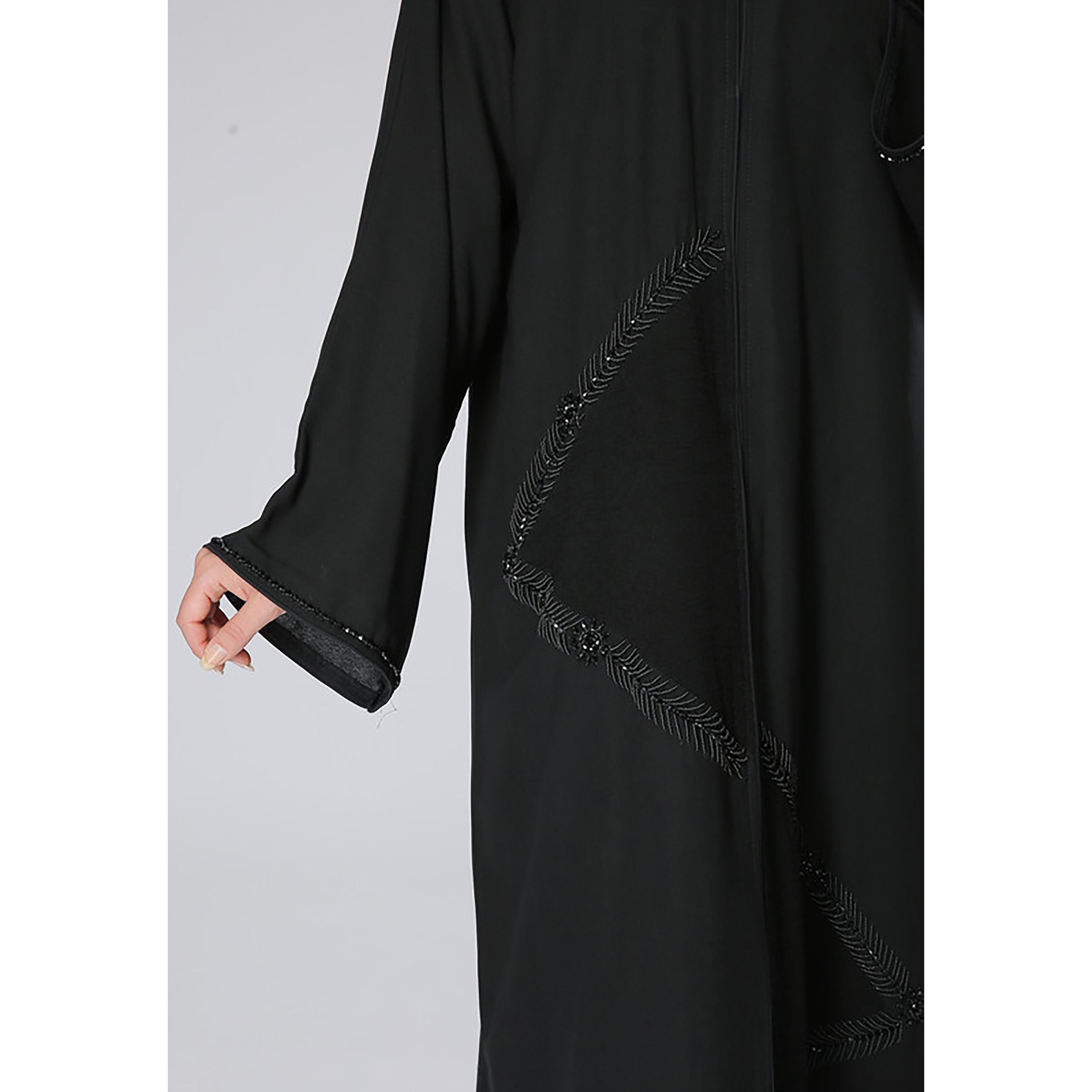 MOiSTREET Black Beaded Crepe Flared Sleeves Abaya with Sheila-women-arabicclothing-abayas-image-2