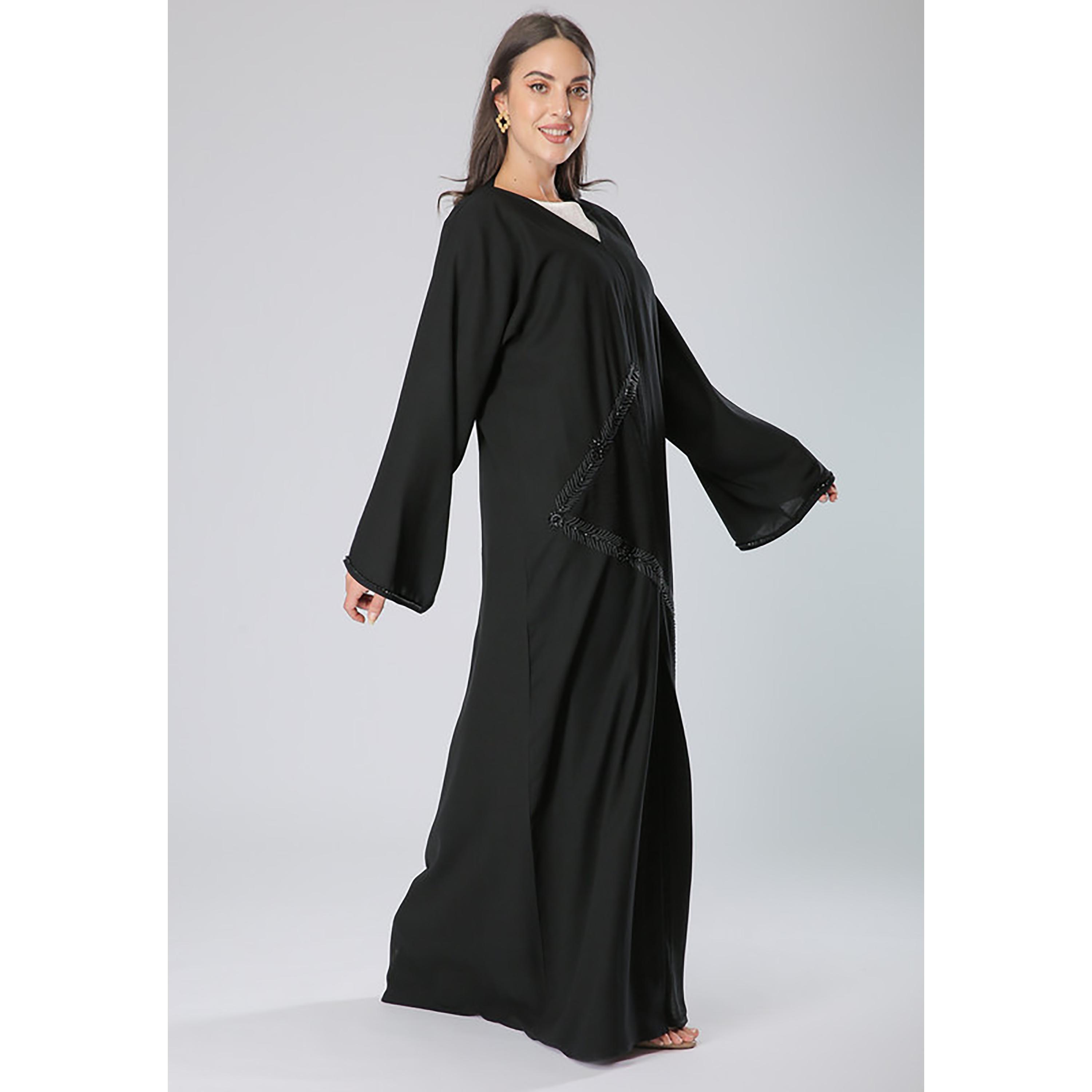 MOiSTREET Black Beaded Crepe Flared Sleeves Abaya with Sheila-women-arabicclothing-abayas-image-3