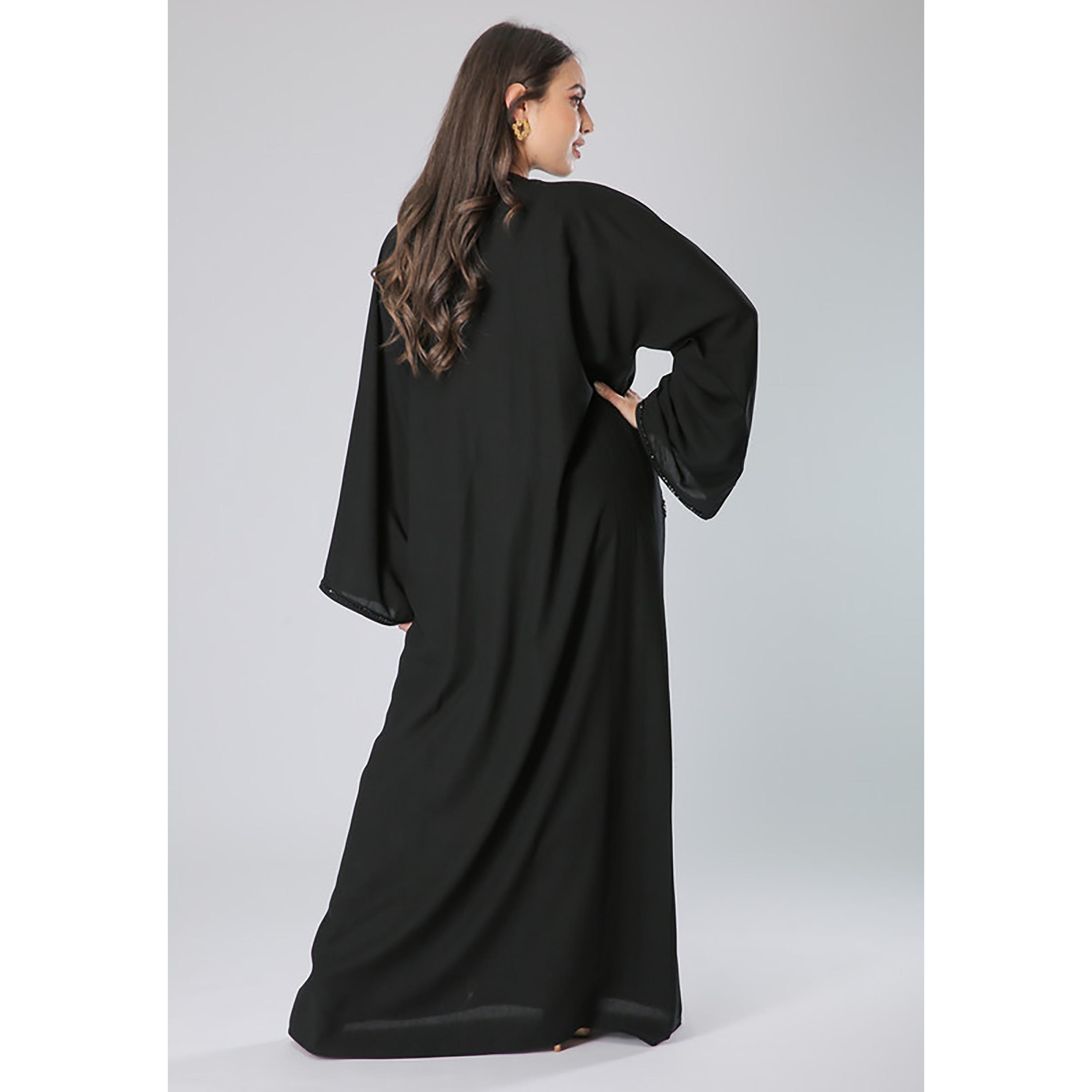 MOiSTREET Black Beaded Crepe Flared Sleeves Abaya with Sheila-women-arabicclothing-abayas-image-4