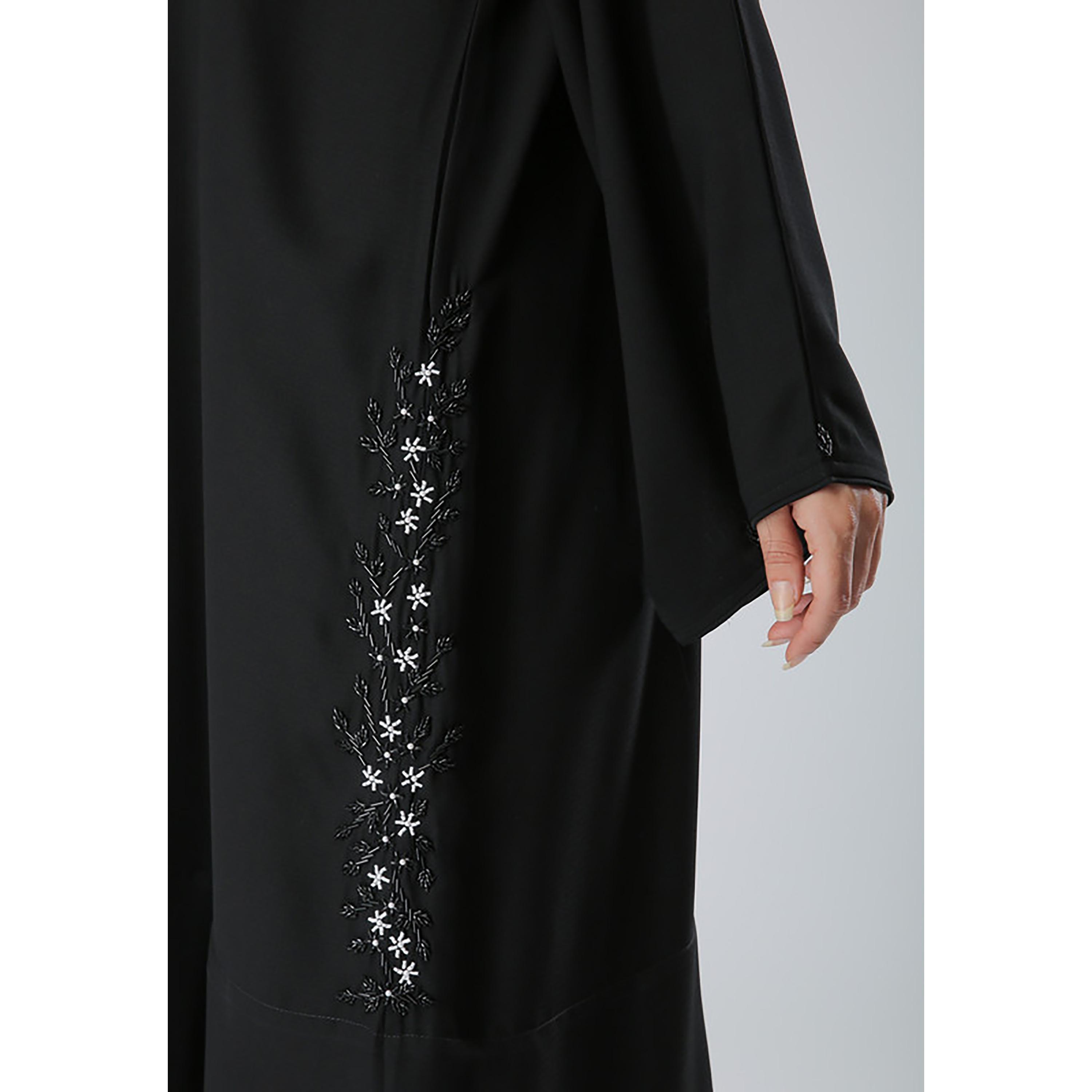 MOiSTREET Black Beaded Crepe Flared Sleeves Abaya with Sheila-women-arabicclothing-abayas-image-2