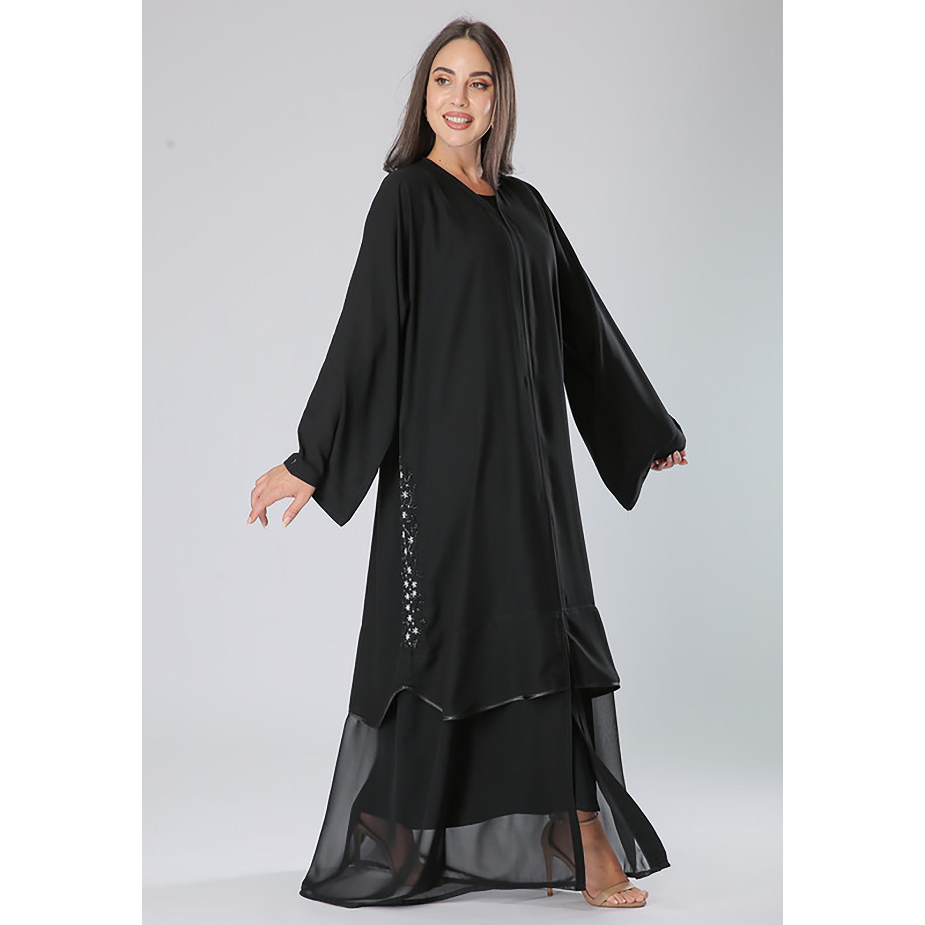 MOiSTREET Black Beaded Crepe Flared Sleeves Abaya with Sheila-women-arabicclothing-abayas-image-3