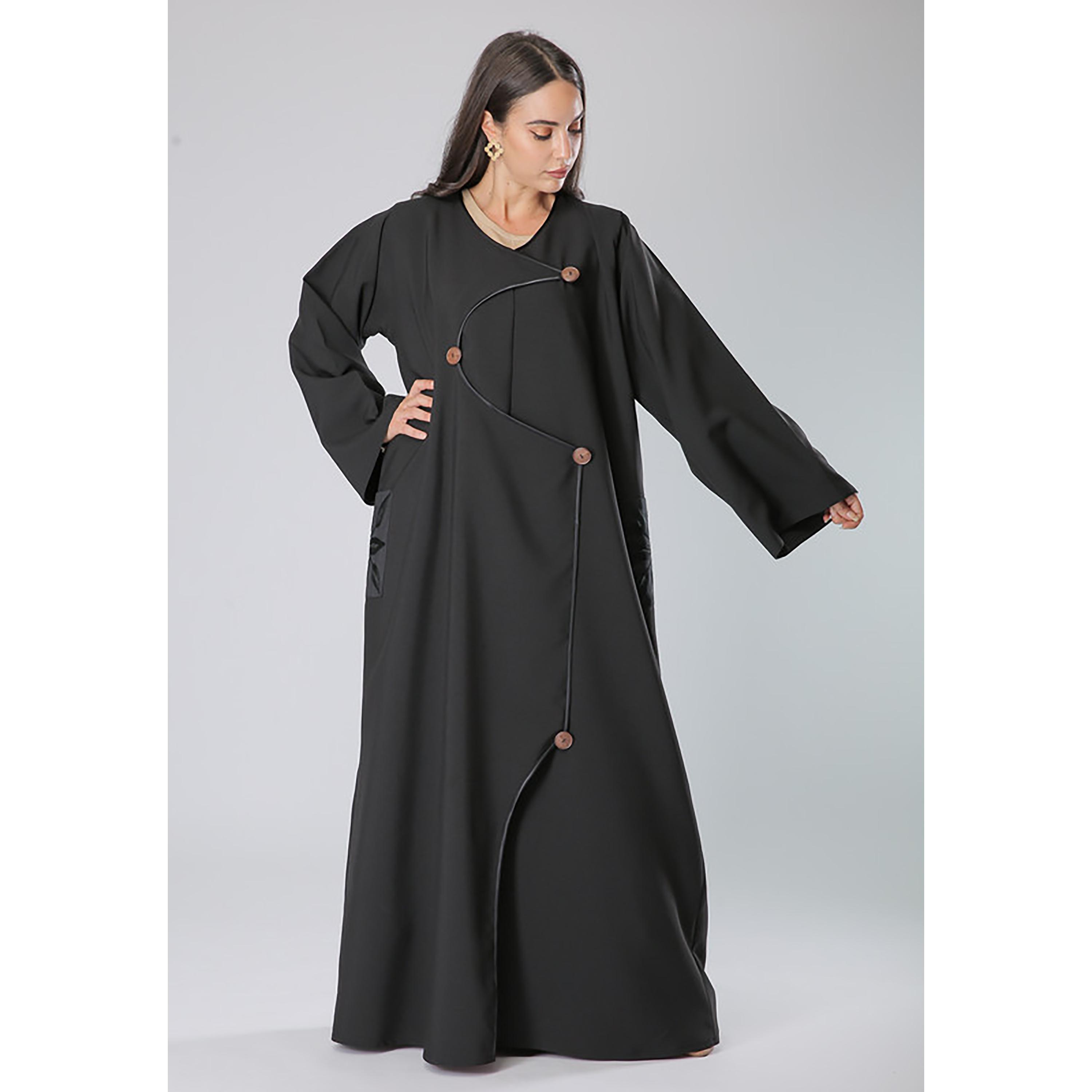 MOiSTREET Black Contrast Piping Detailed Abaya with Sheila-women-arabicclothing-abayas-image-1