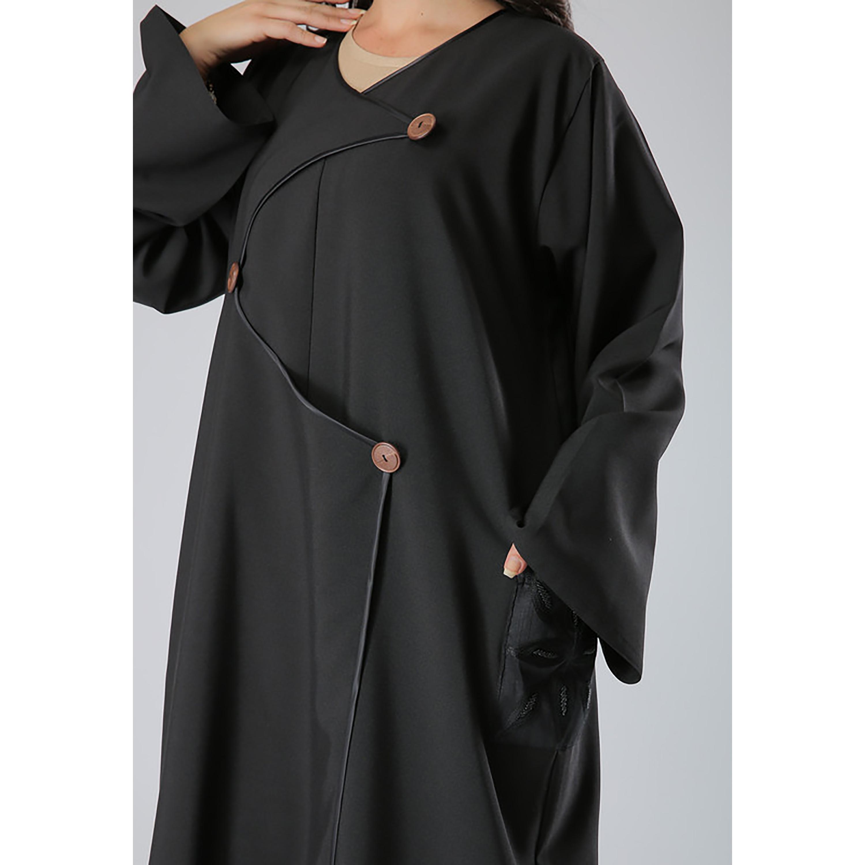 MOiSTREET Black Contrast Piping Detailed Abaya with Sheila-women-arabicclothing-abayas-image-2