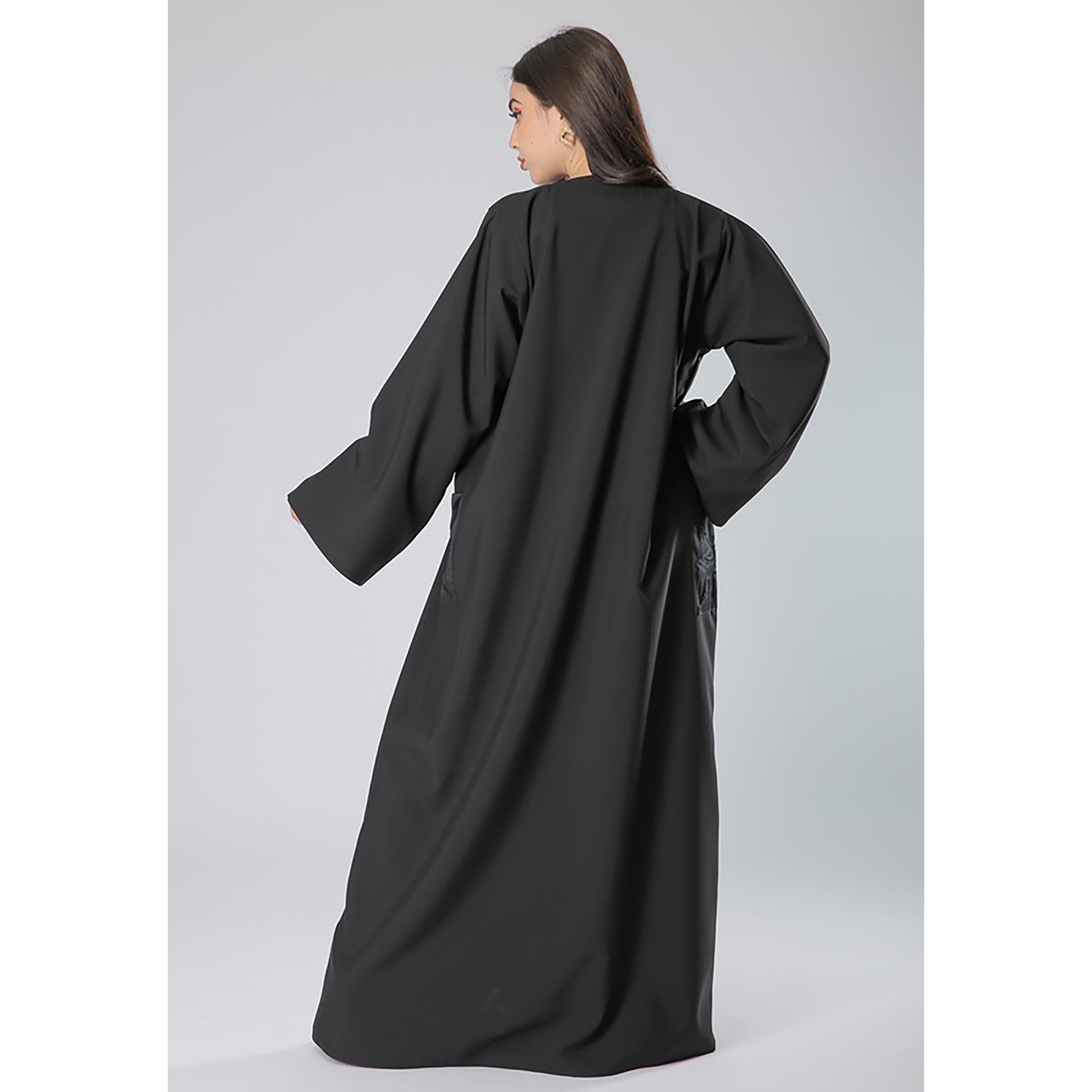 MOiSTREET Black Contrast Piping Detailed Abaya with Sheila-women-arabicclothing-abayas-image-3